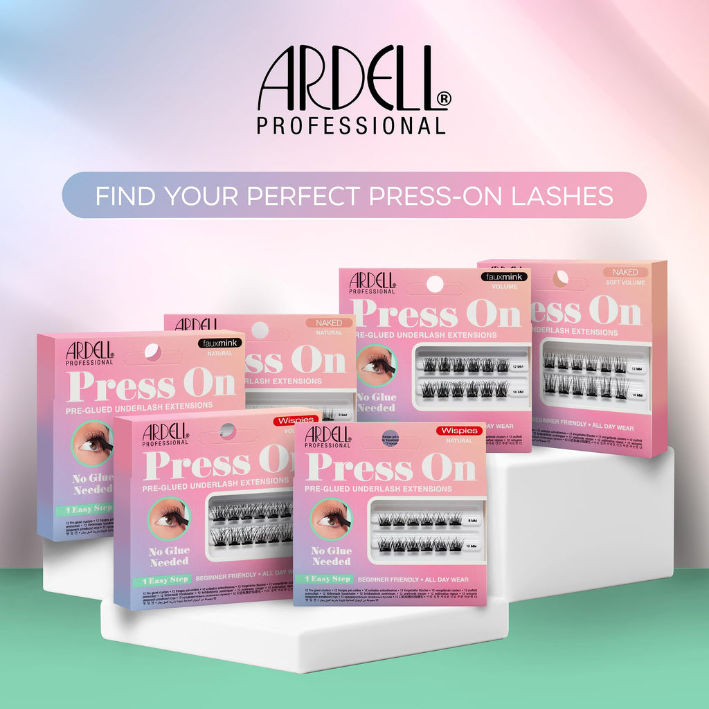 Ardell Press On Pre-Glued Eyelash Extension - Wispies Volume, Customizable DIY Lash Clusters, All-Day Wear, 12mm and 14mm Individual Lashes, 12 Count