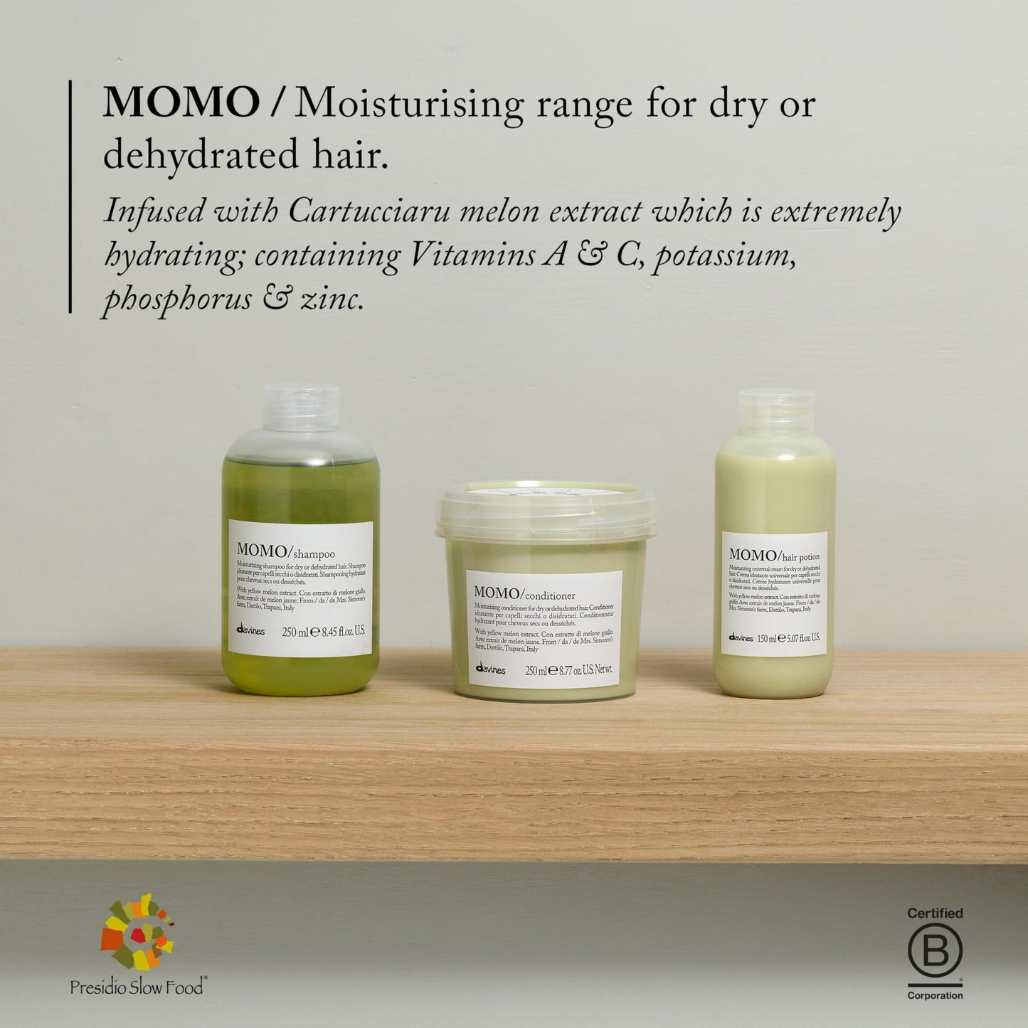 Gray Davines MOMO Potion, Leave-In Combing Cream with Moisturizing Formula for Dry and Dehydrated Hair - Restores Hydration, Softness, and Shine with Melon Extract, Weightless, 5.07 Fl Oz