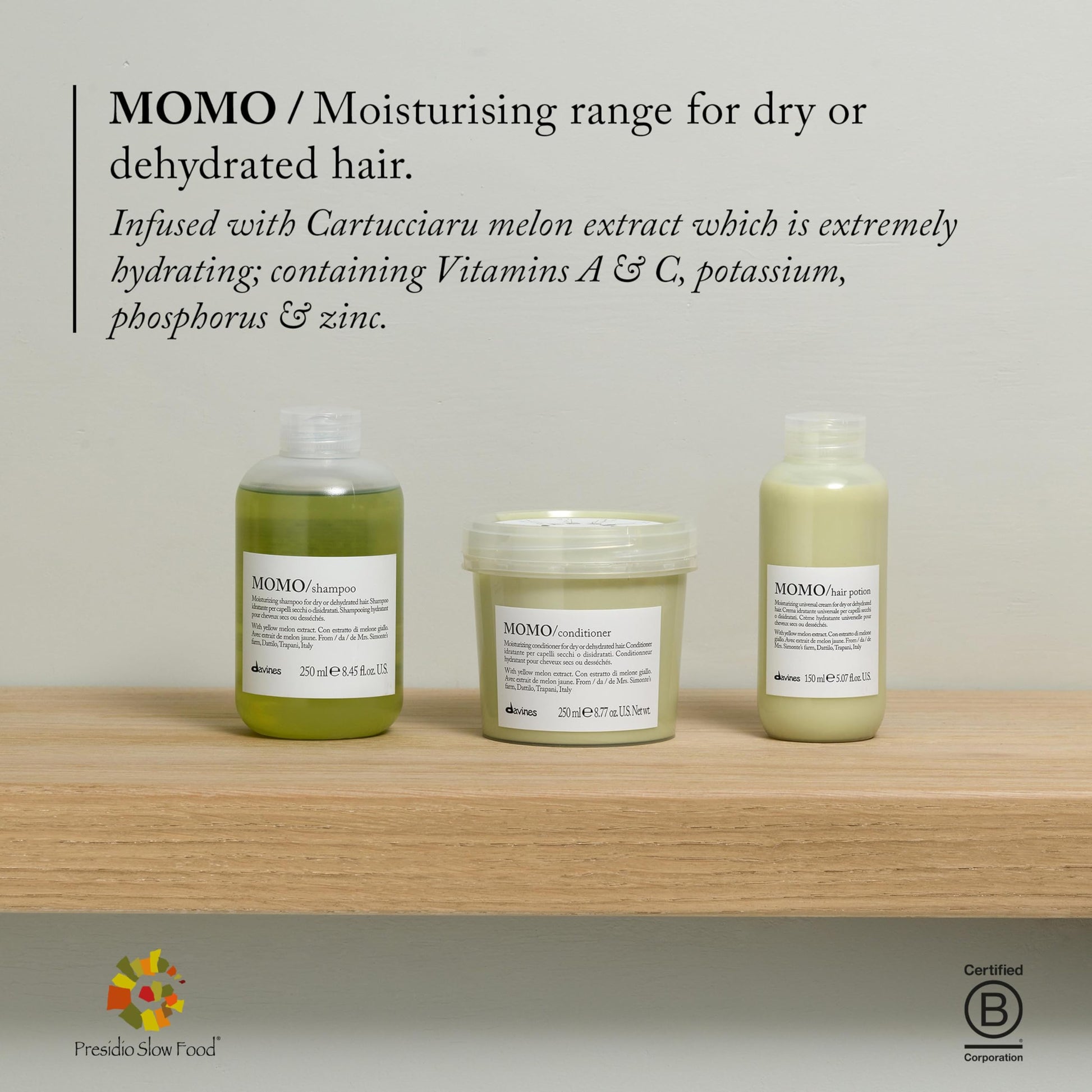 Gray Davines MOMO Potion, Leave-In Combing Cream with Moisturizing Formula for Dry and Dehydrated Hair - Restores Hydration, Softness, and Shine with Melon Extract, Weightless, 5.07 Fl Oz