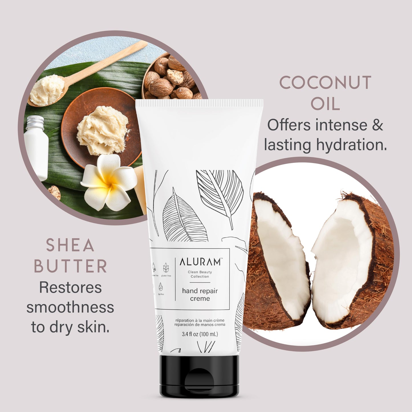 ALURAM Hand Repair Creme, Shea Butter & Coconut Oil Moisturizing Lotion for Soft, Smooth Hands 3.4 Fl Oz