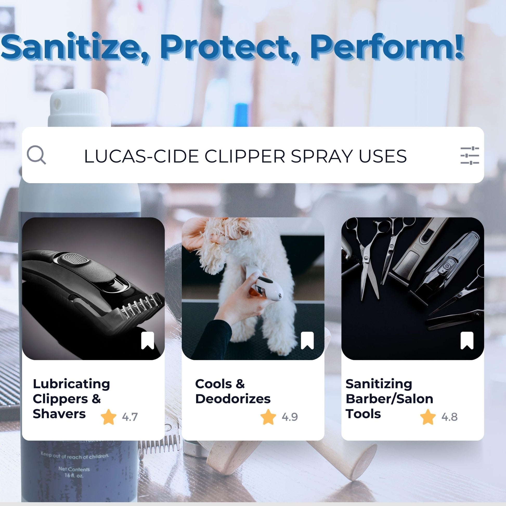 White Smoke LUCAS-CIDE Cleaner, Cool and Care Clipper Spray, Sanitizer for Hair Clippers, Salon & Household Essentials 16 Fl Oz - Set of 3