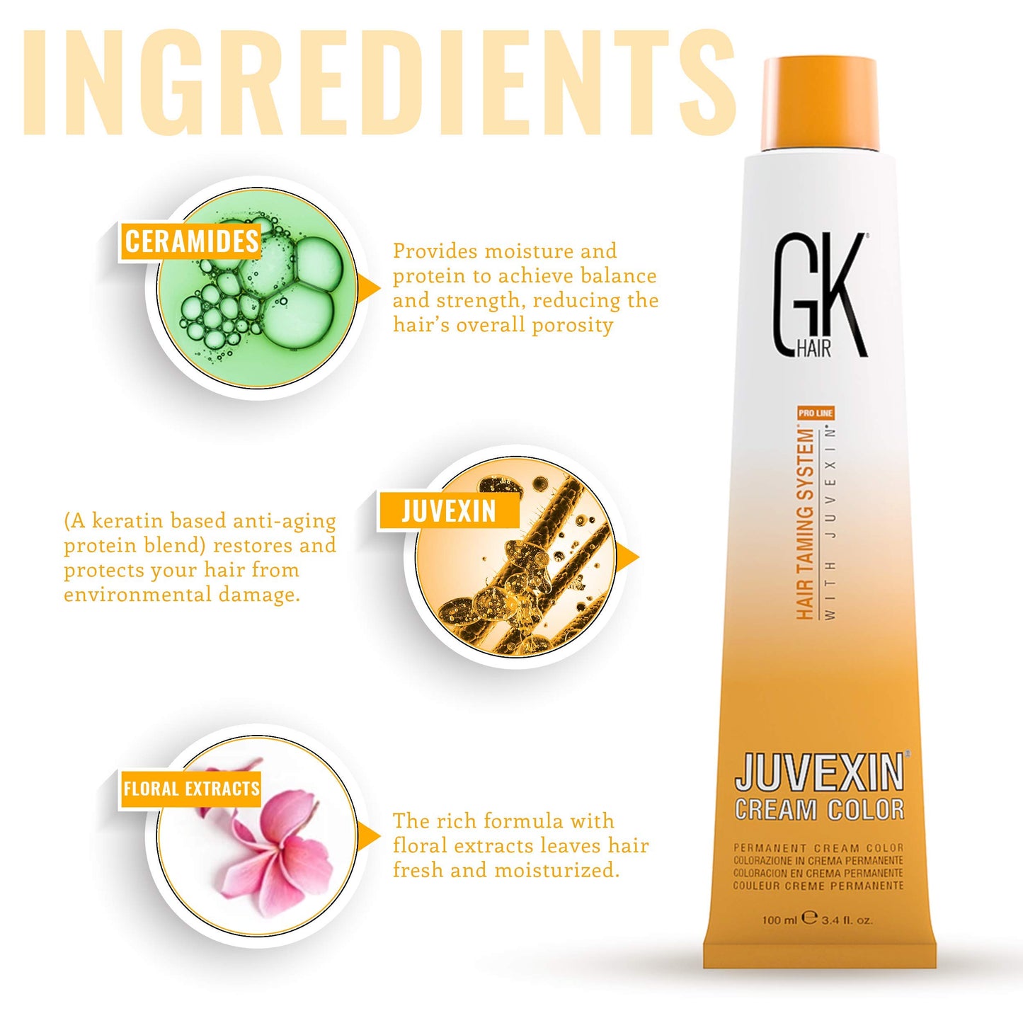 GK HAIR Global Keratin Permanent Hair Cream Color with 87+ Shades (3.4 Fl Oz/100ml) Nourishing & Cleansing Colors for Styling Long Lasting Natural Toner