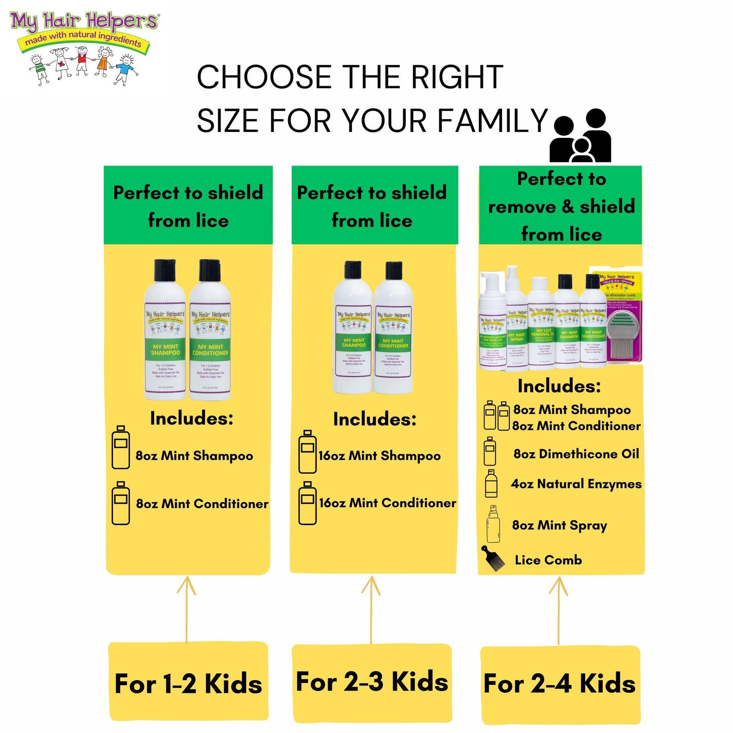 My Hair Helpers Anti Lice Prevention Shampoo and Conditioner Set for Kids, Mint, Neem, Rosemary, Daily Defense, Works on 1-2 Children, 8 Ounces Each