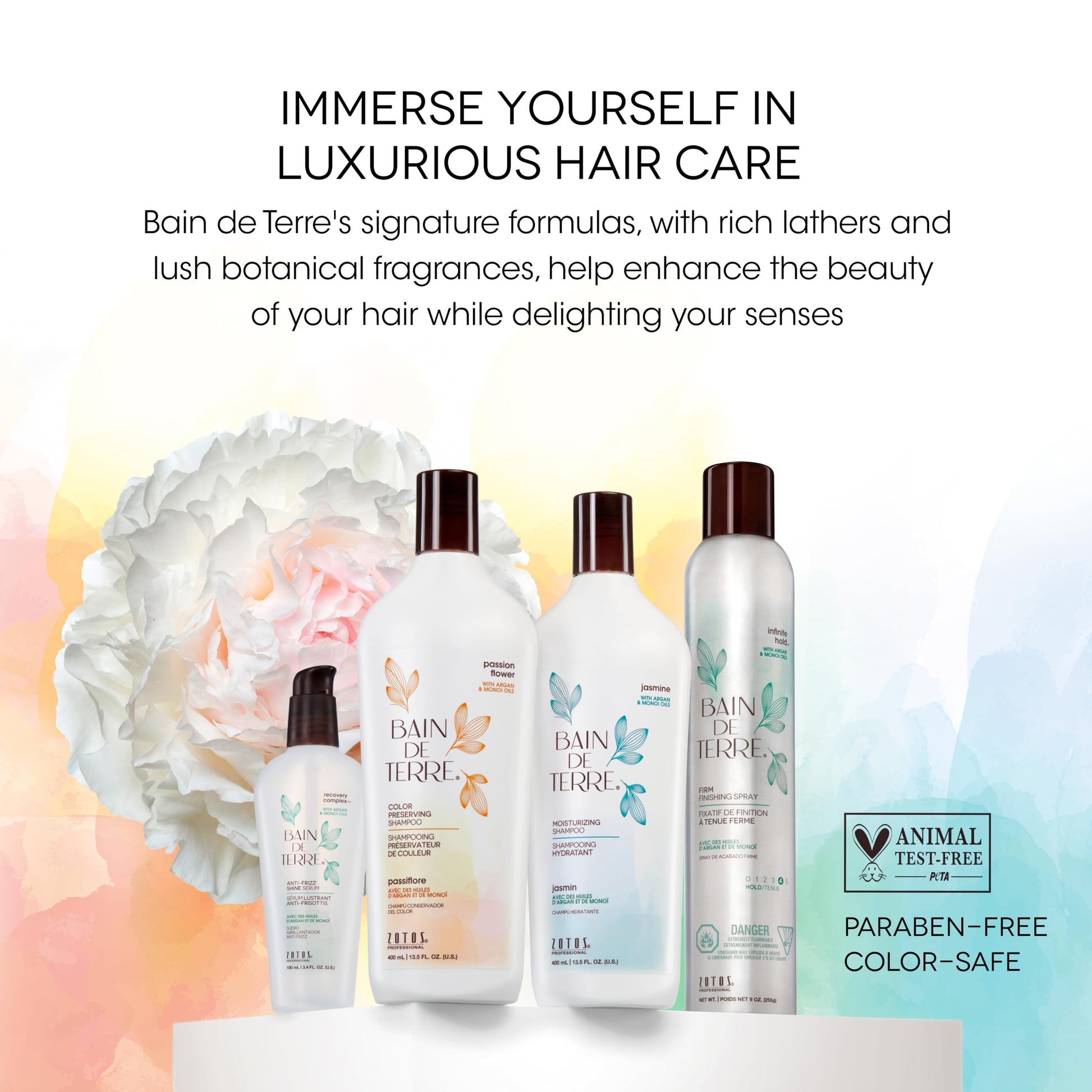 White Smoke Bain de Terre Passion Flower Color Preserving Shampoo, for Vibrant Color & Protection from Fading, with Argan & Monoi Oils, Paraben-free, Vegan, 13.5 Fl Oz