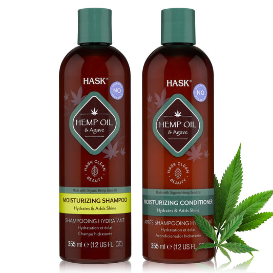 HASK HEMP Hydrating Shampoo + Conditioner Set for All Hair Types, Color Safe, Gluten-Free, Sulfate-Free, Paraben-Free, Cruelty-Free - 1 Shampoo and 1 Conditioner