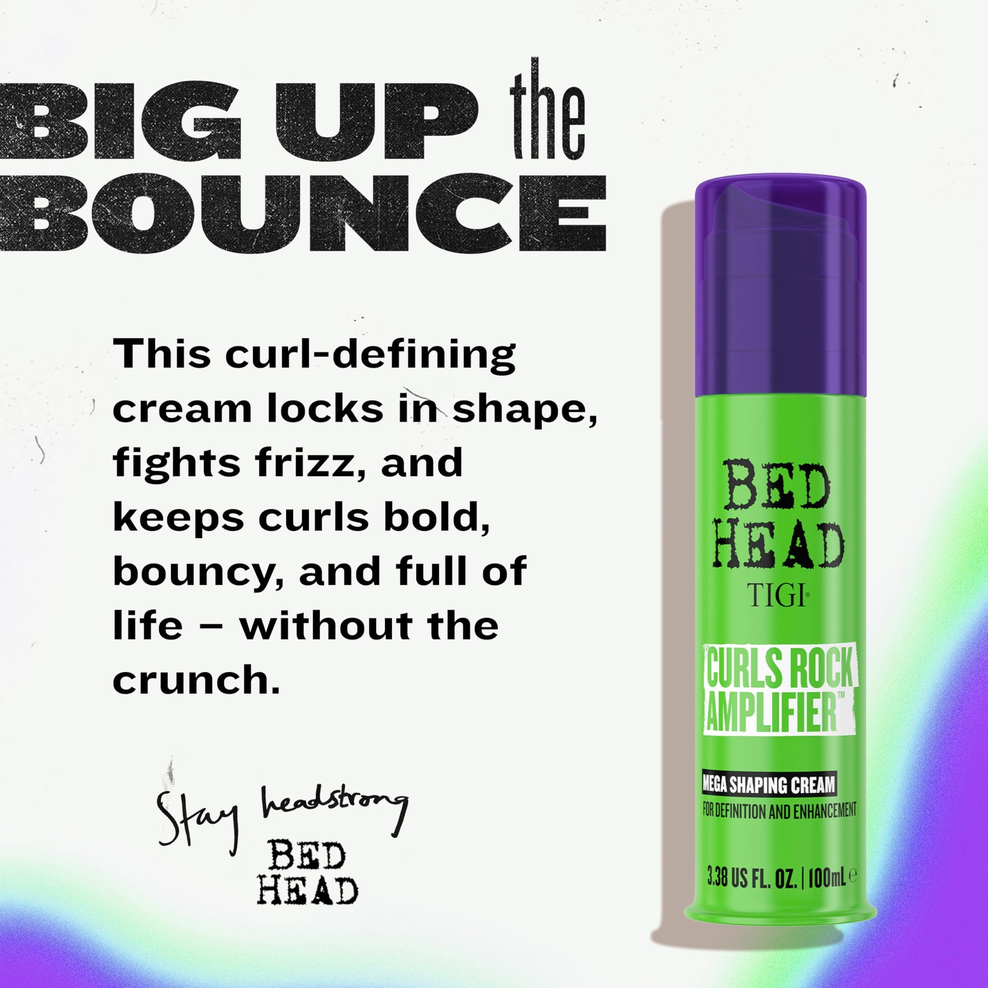 White Smoke TIGI Bed Head Curls Rock Amplifier Curl Cream for Definition and Enhancement of All Curly Hair Types, 3.38 fl oz