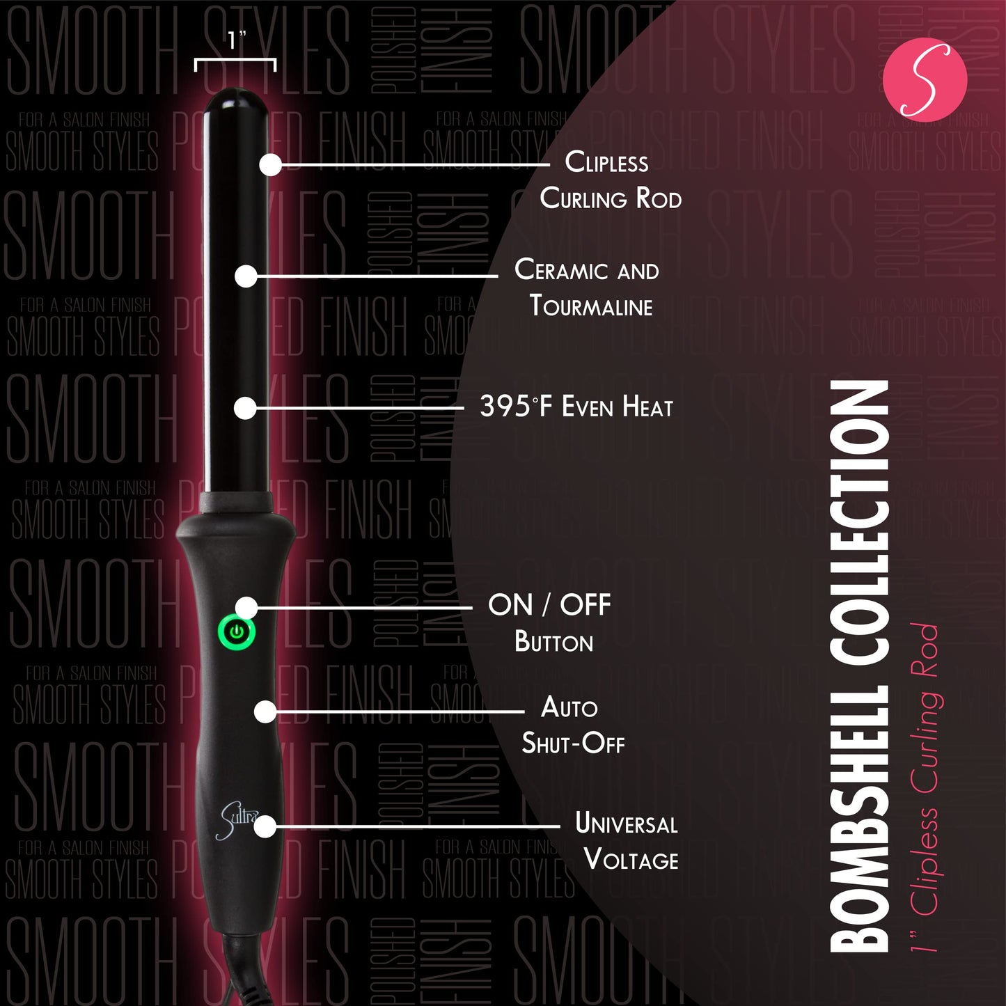 Fer à friser Sultra The Bombshell Rod, 2,5 cm, avec gant de protection thermique