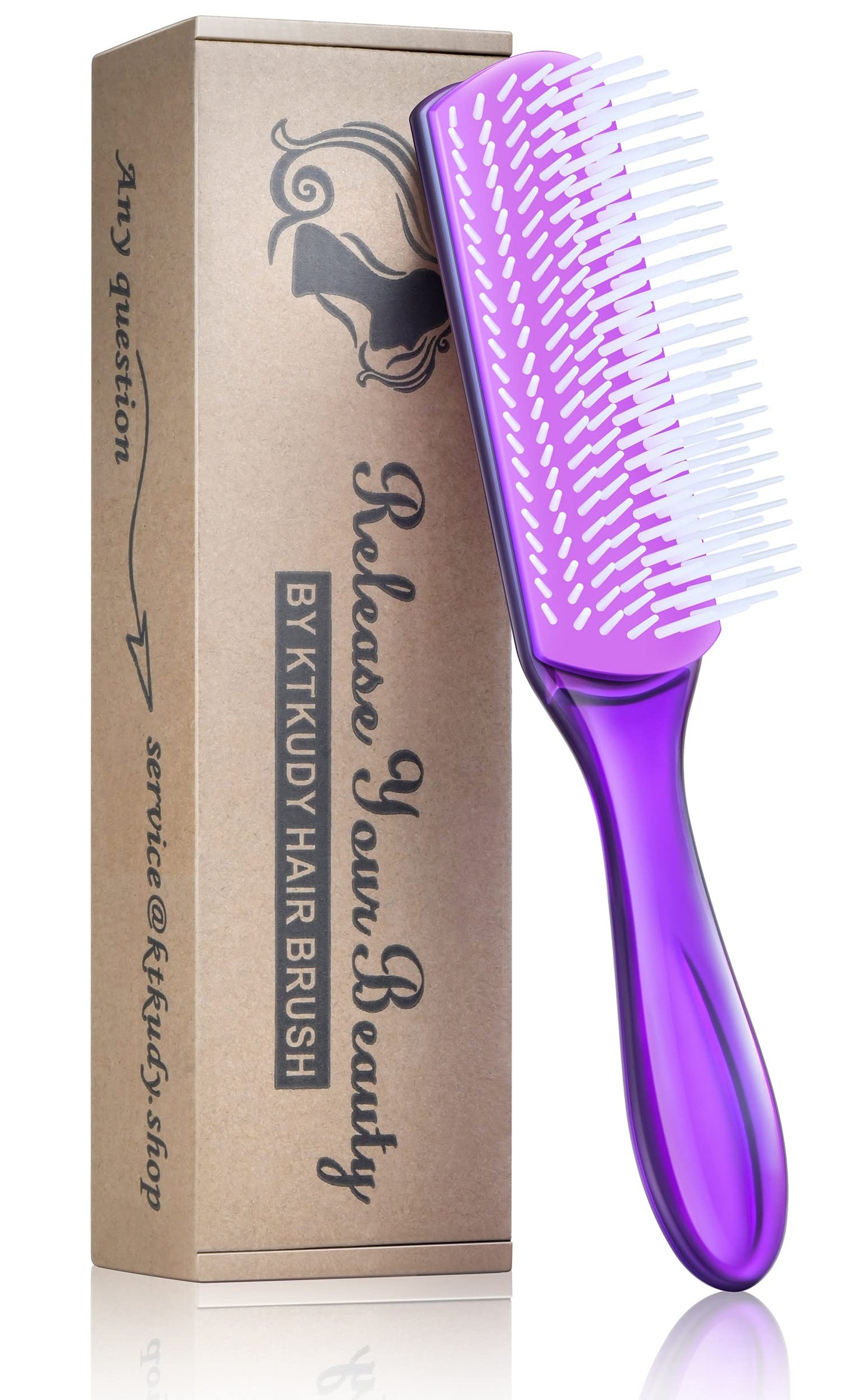 Brosse de définition KTKUDY à 9 rangs pour modeler et finir les boucles - Brosse démêlante pour cheveux épais, ondulés ou bouclés (violet)