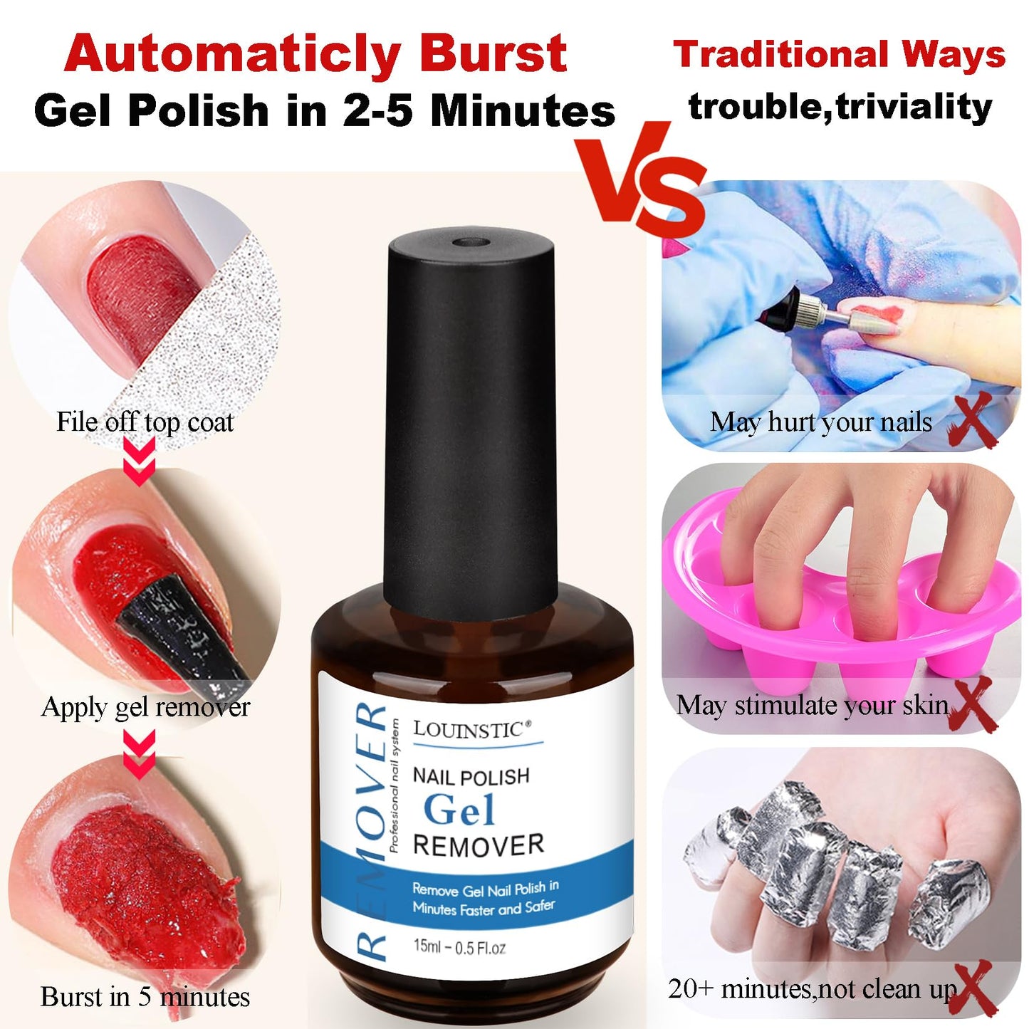 White Smoke Gel Nail Polish Remover - Gel Polish Remover Kit with Cuticle Oil & Latex Tape & Colored Peel Off Manicure Tools, Gel Remover for Nails 2-5 Minutes, No Soaking,Wrapping
