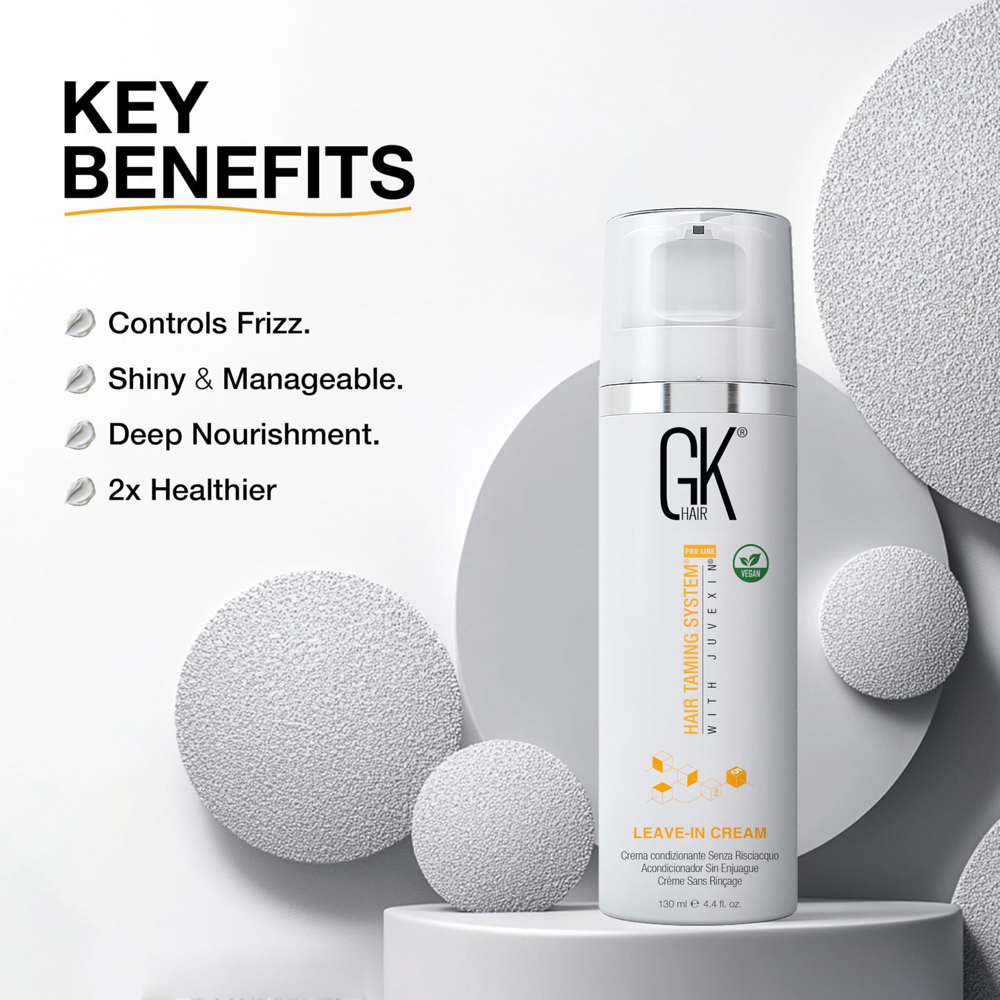 GK HAIR Global 角蛋白免洗护发素霜（4.4 液体盎司/130 毫升）调理保湿柔顺滋润防毛躁，适用于游泳或运动前滋养干燥受损发质