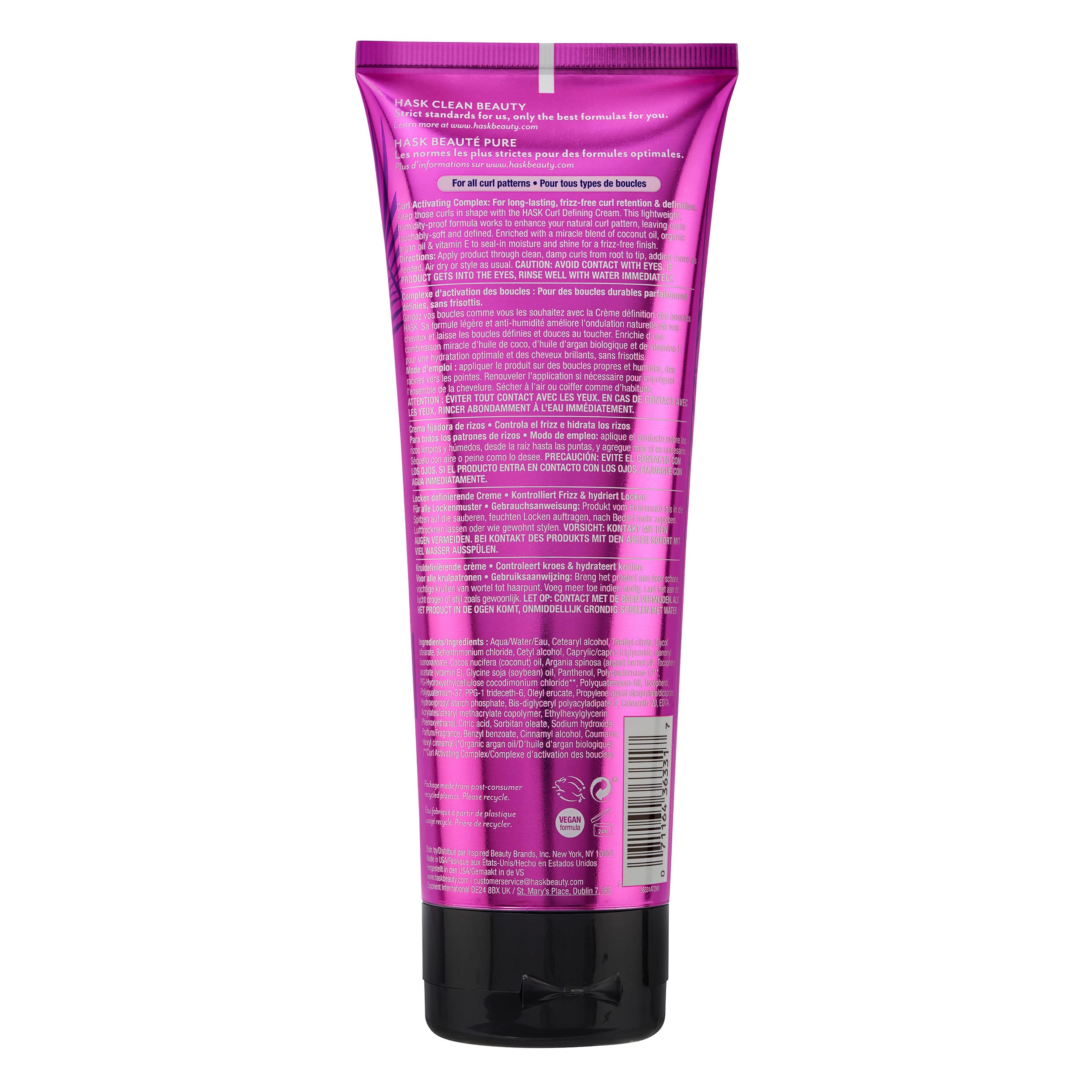 HASK CURL CARE Curl Defining Cream - vegan formula, cruelty free, color safe, gluten-free, sulfate-free, paraben-free