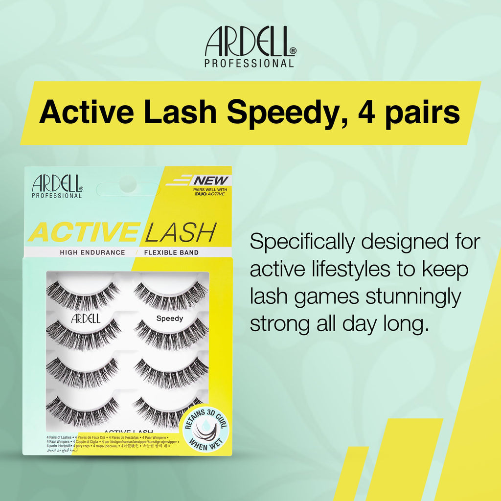 Ardell Active Lash - Speedy, False Eyelashes, Water-Resistant, Lightweight, Strip Lashes, 4 Pairs, 1-Pack