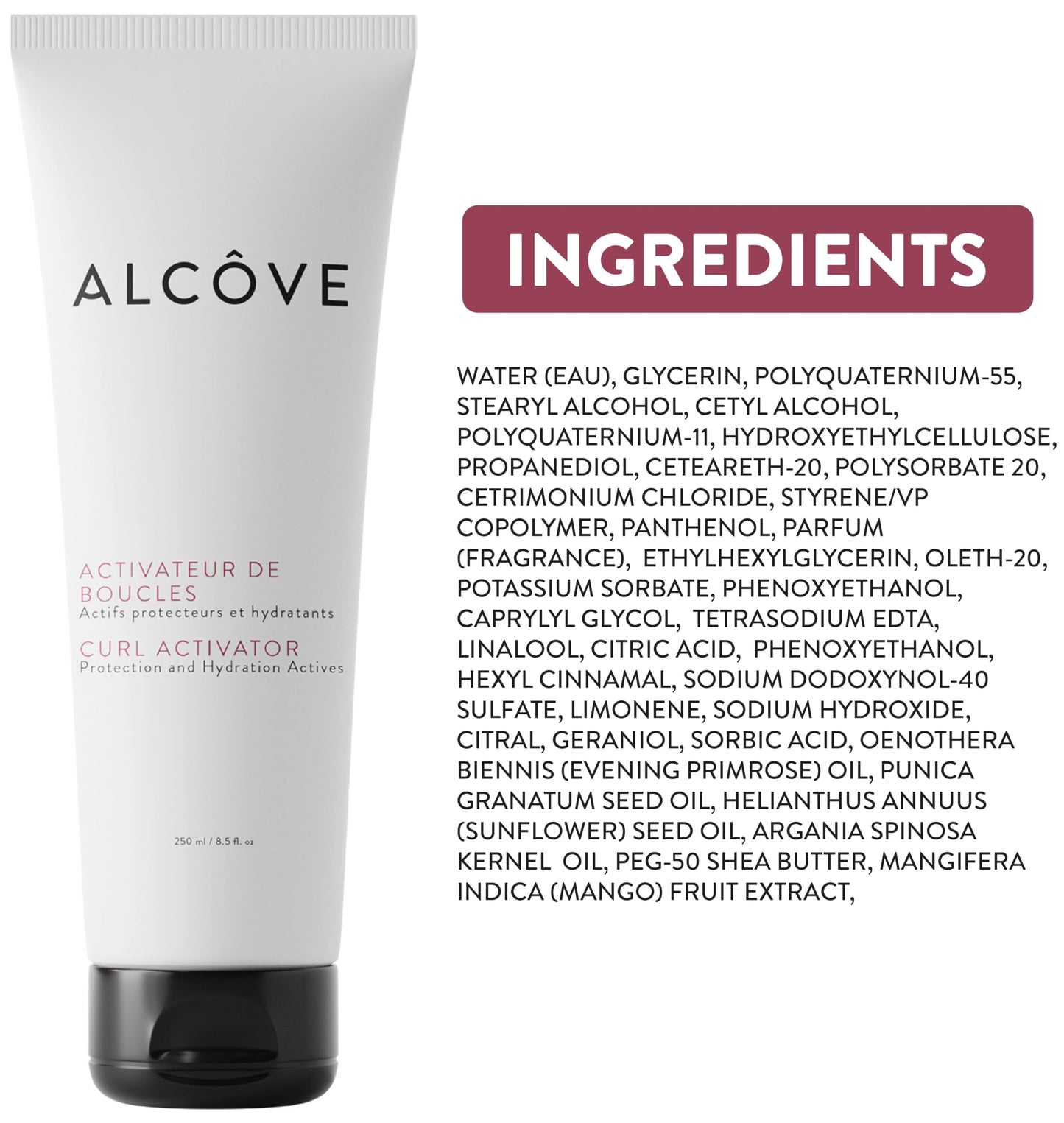 Alcôve - Curl Activator for Curly Hair - Argan Oil, Pomegranate Seed & Mango Extract - Curl Defining Cream for Wavy Hair - Anti Frizz - Moisturizing Curl Enhancer - Effective in High Humidity - 250ml