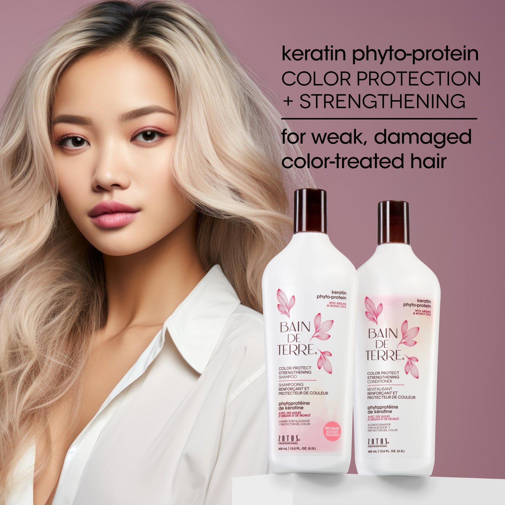 Slate Gray Bain de Terre Keratin Phyto-Protein Color Protect Strengthening Shampoo, Color-Safe Strengthening for Weak & Damaged Hair, Sulfate-Free, Paraben-Free, 13.5 Fl Oz