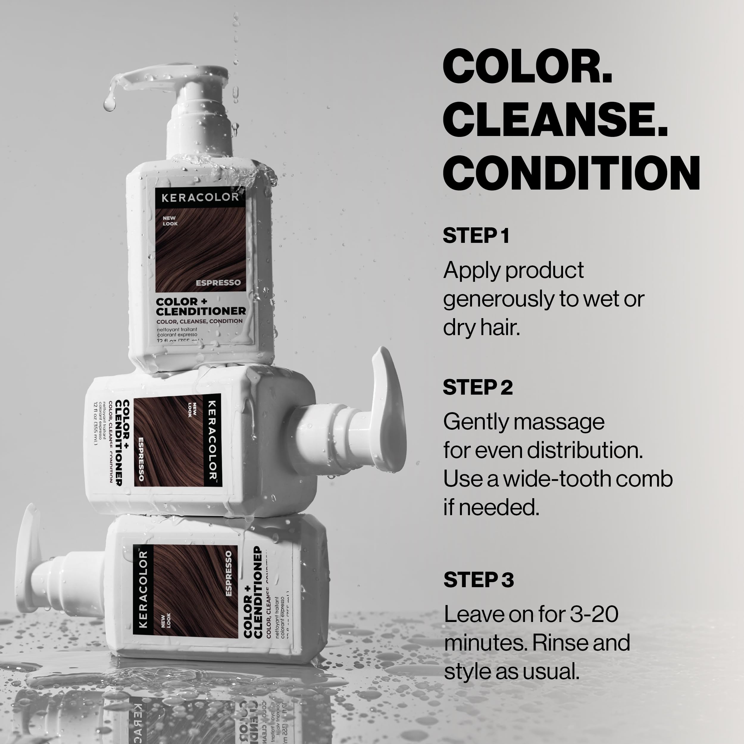 Keracolor Color + Clenditioner 3-in-1 Color-Depositing Conditioner, Gently Cleanses & Conditions, Semi-Permanent Espresso Hair Color, 12 Fl Oz