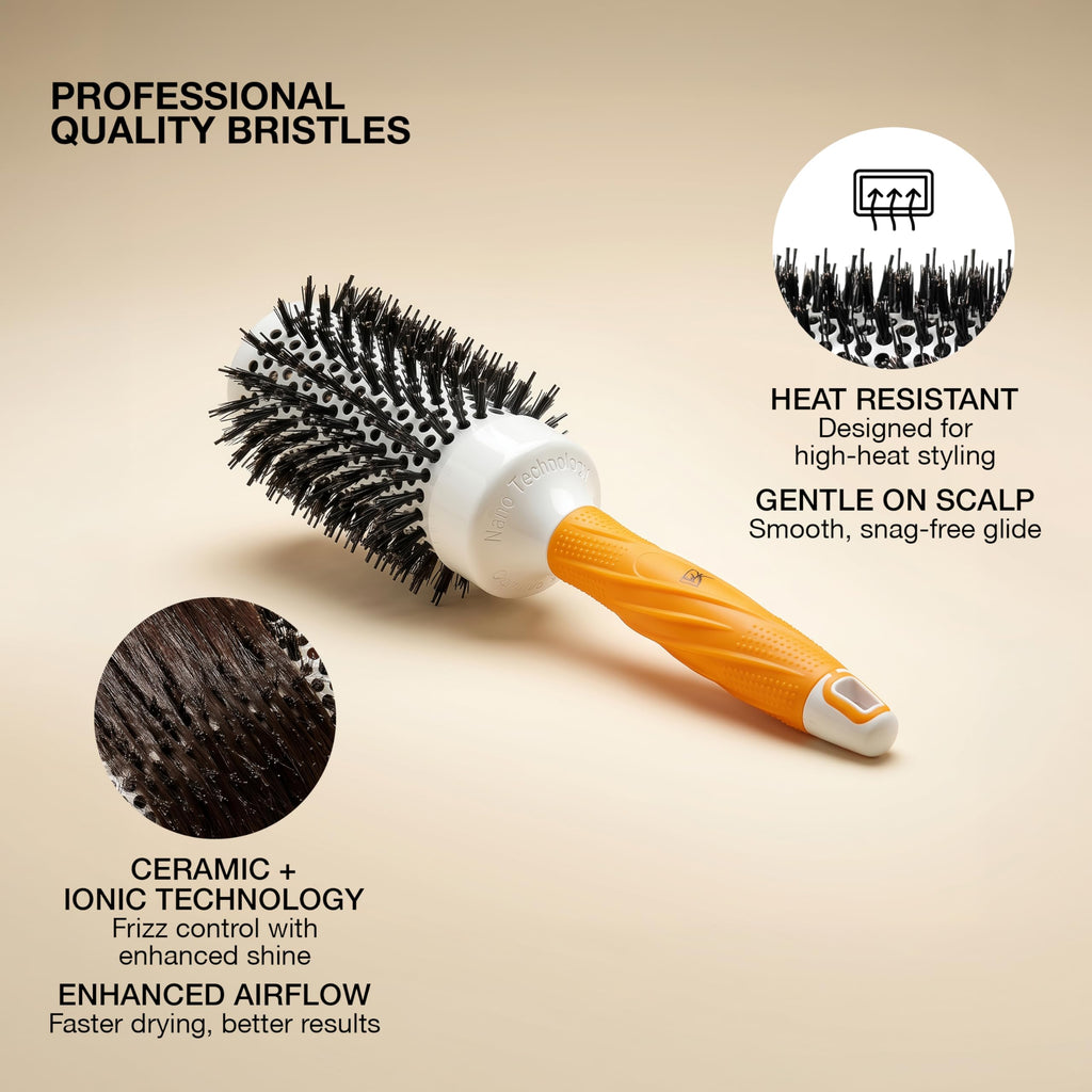 GK HAIR Global Keratin Professional Large Thermal Extra Round Brush 43mm Ceramic Coated Barrel Anti Static Frizz Control Blow Drying Styling Detangling for Long Short Curly Tangle Straight Hair Unisex