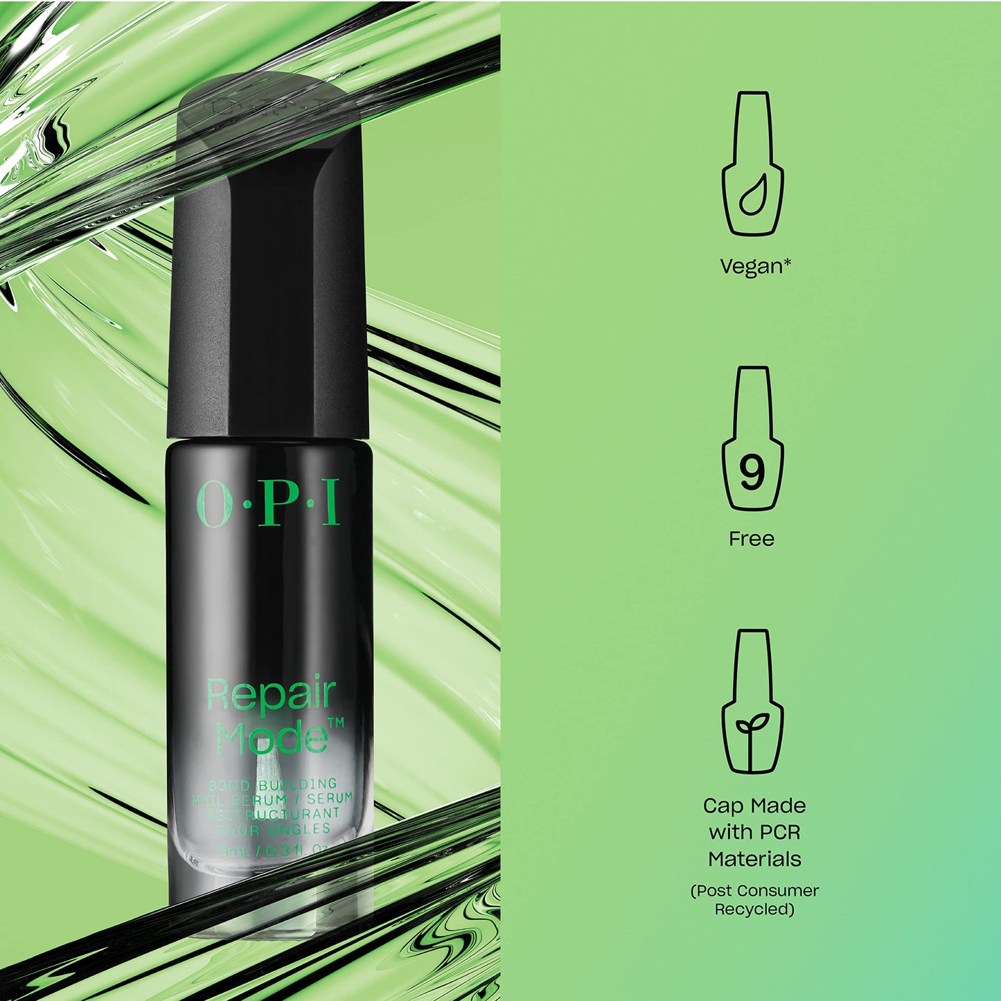 Light Green OPI Repair Mode Bond Building Nail Serum, Patented Ulti-Plex Technology ™, Keratin Protein, Clear, 0.3 fl oz + OPI Nail Envy, Nail Strengthening Treatment, Big Apple Red, 0.5 fl oz, Vegan Formula