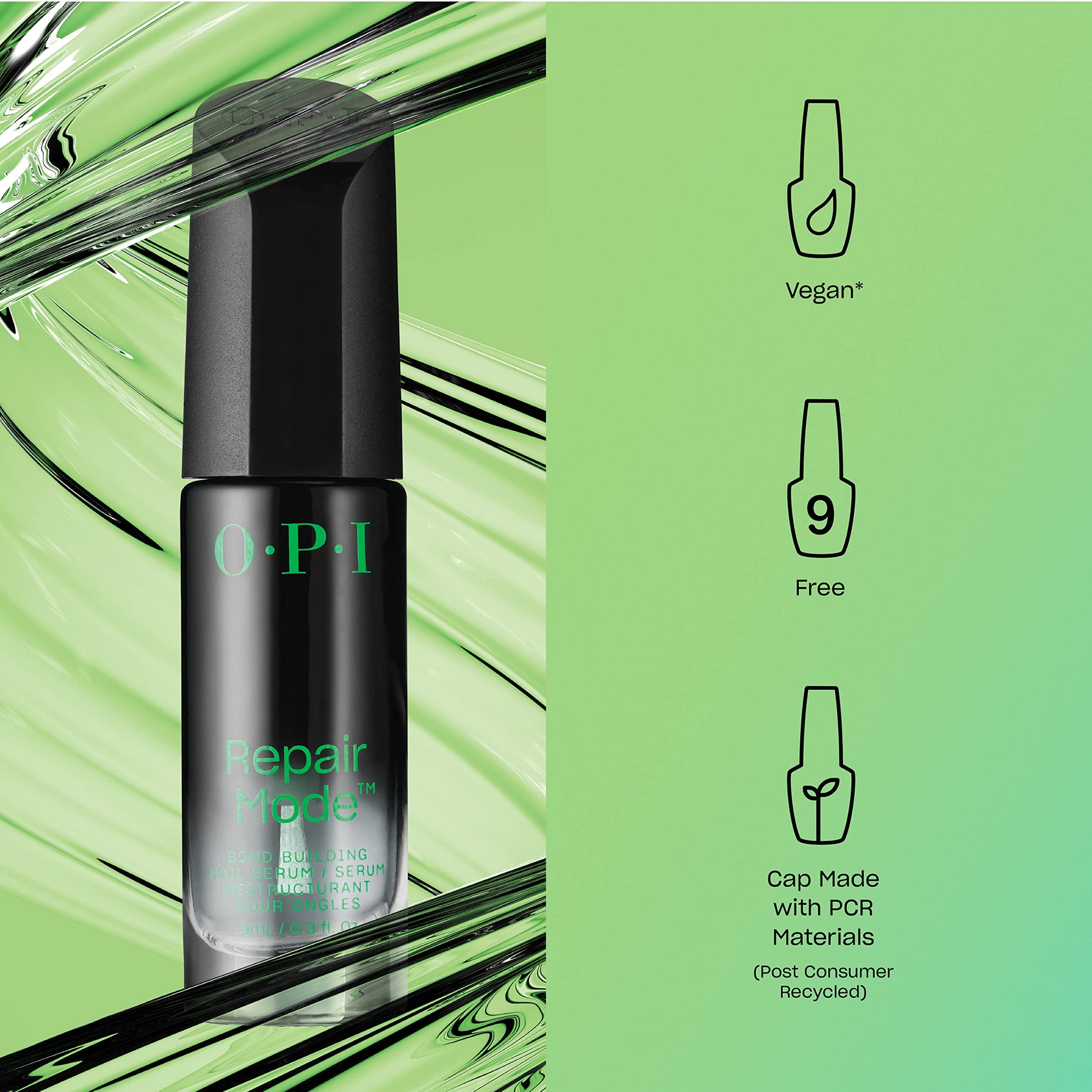 Light Green OPI Repair Mode Bond Building Nail Serum, Patented Ulti-Plex Technology ™, Keratin Protein, Clear, 0.3 fl oz + OPI Nail Envy, Nail Strengthening Treatment, Big Apple Red, 0.5 fl oz, Vegan Formula