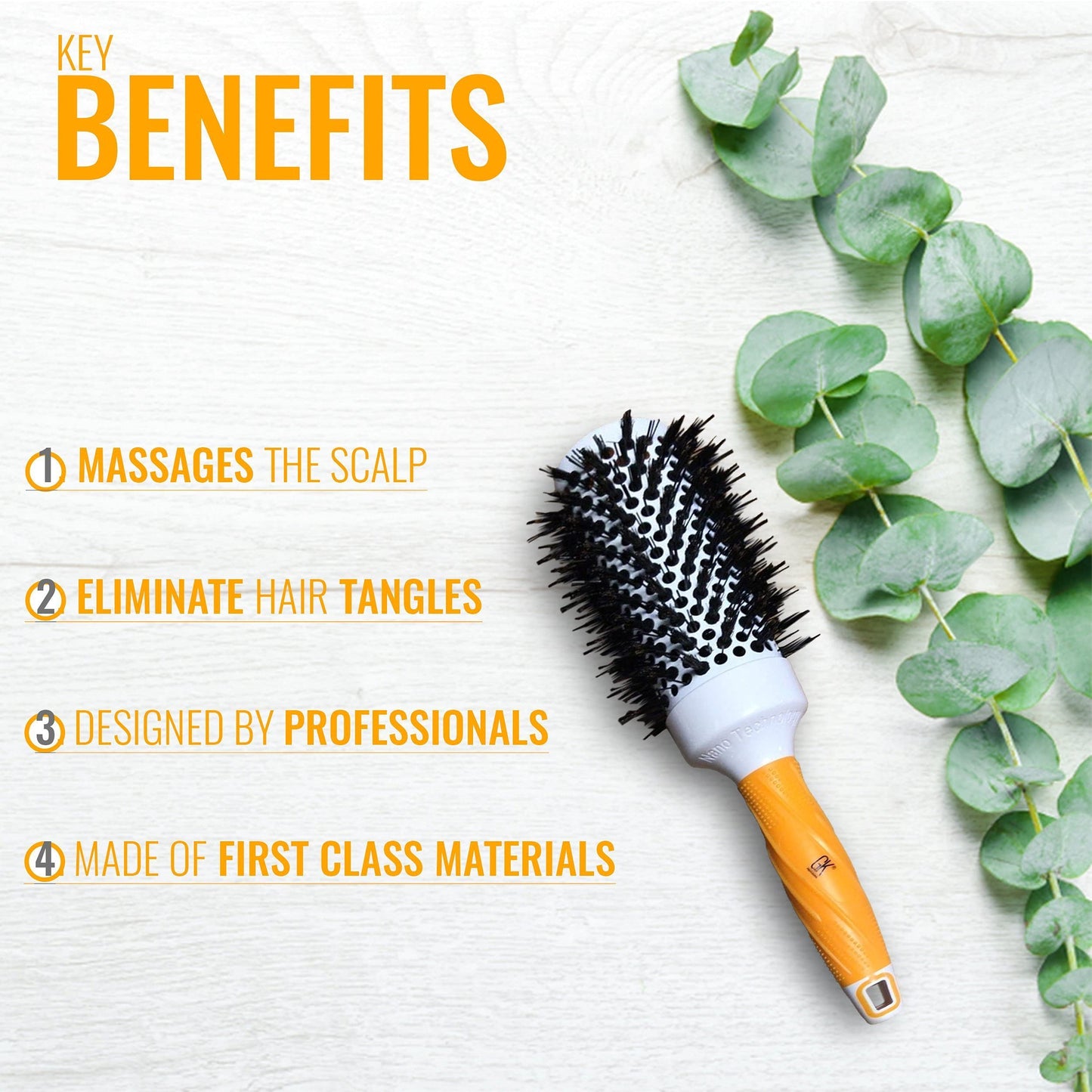 GK HAIR Global Keratin Professional Large Thermal Extra Round Brush 43mm Ceramic Coated Barrel Anti Static Frizz Control Blow Drying Styling Detangling for Long Short Curly Tangle Straight Hair Unisex