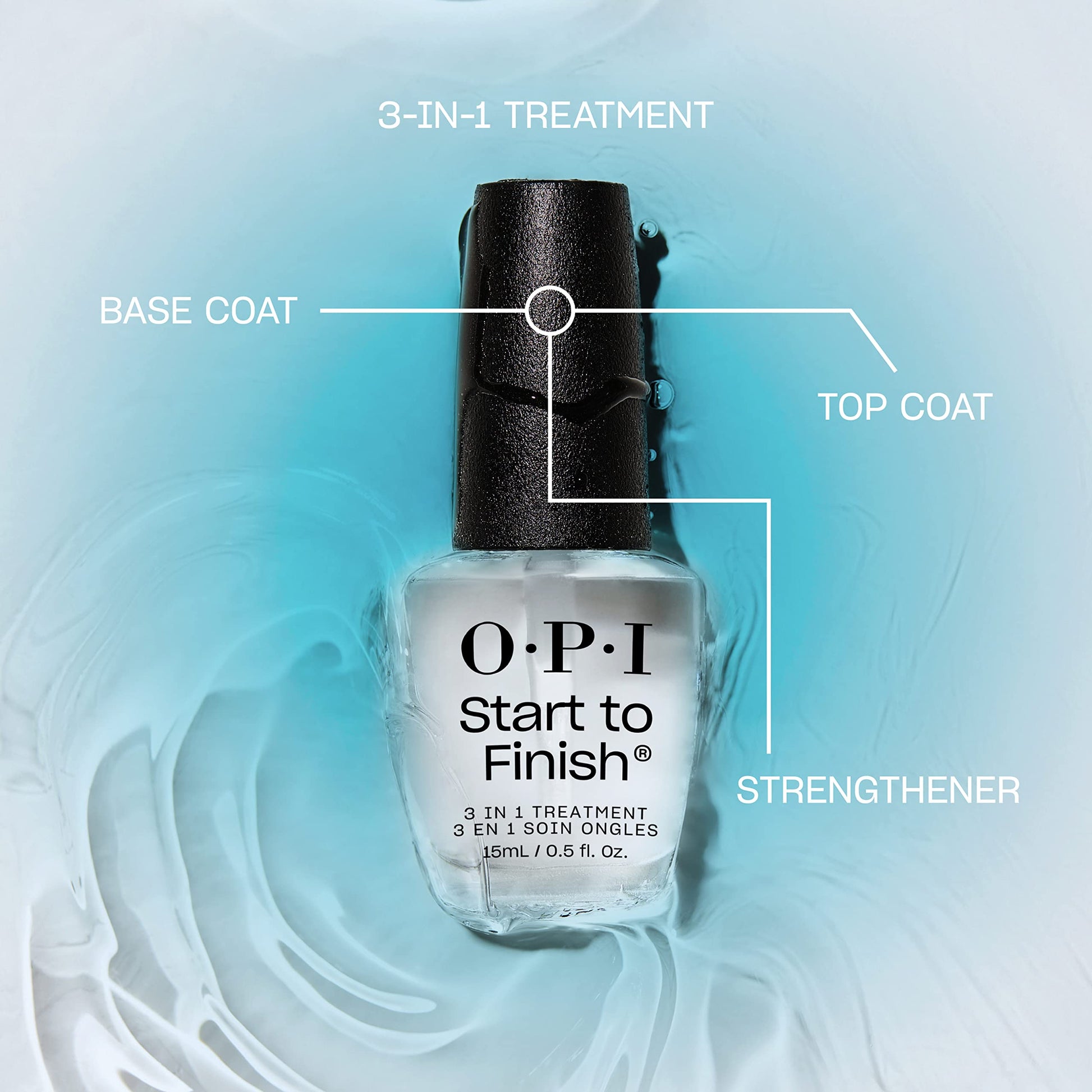 Light Gray OPI Start to Finish | 3-in-1 Nail Polish Treatment, Base Coat, Top Coat, Nail Strengthener | Vitamin A & E, Vegan Formula