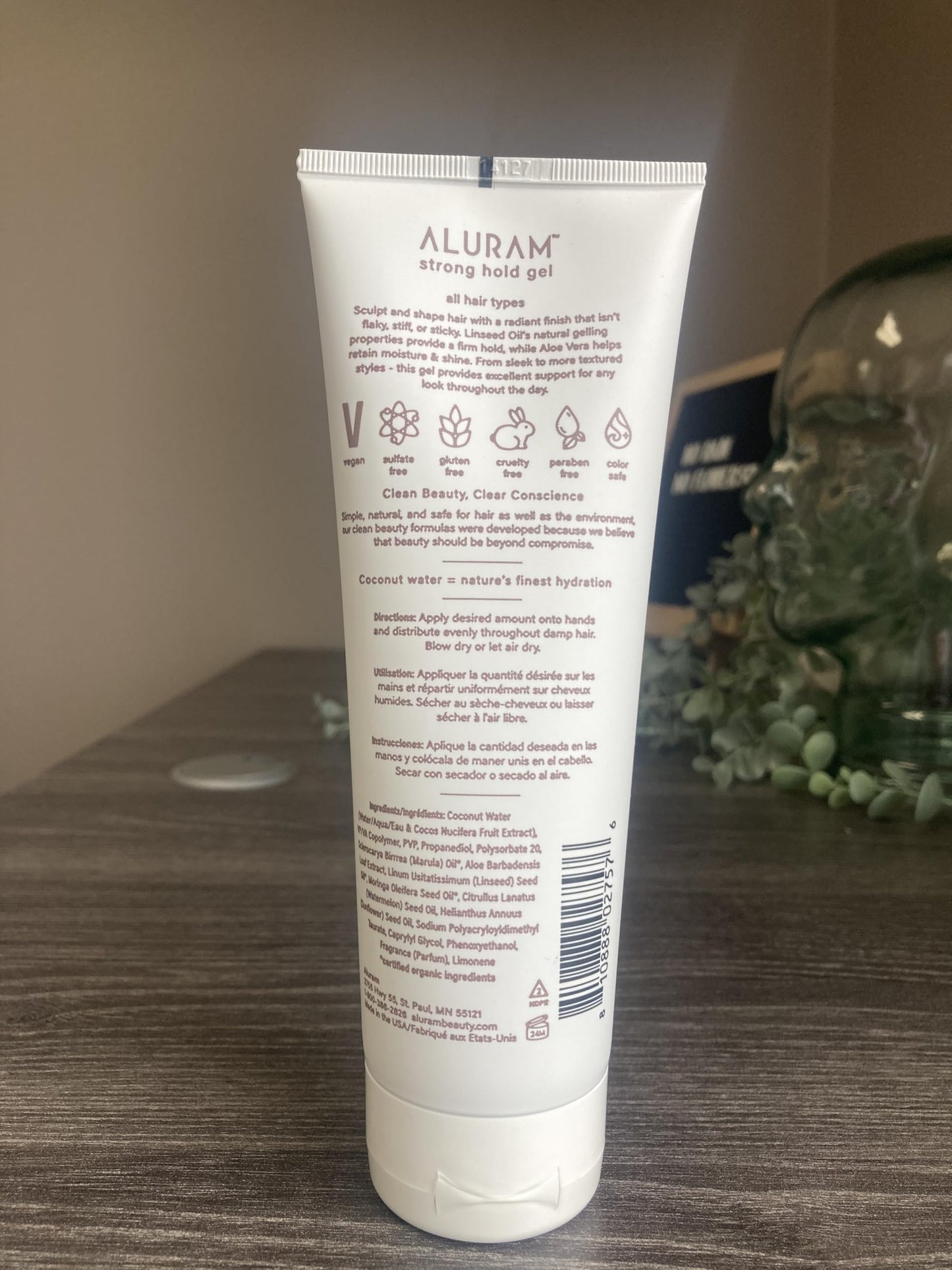 Aluram Strong Hold Gel, Silicone-Free Hair Styling Gel, Infused with Linseed Oil and Aloe Vera for Moisture and Shine, 8 Oz