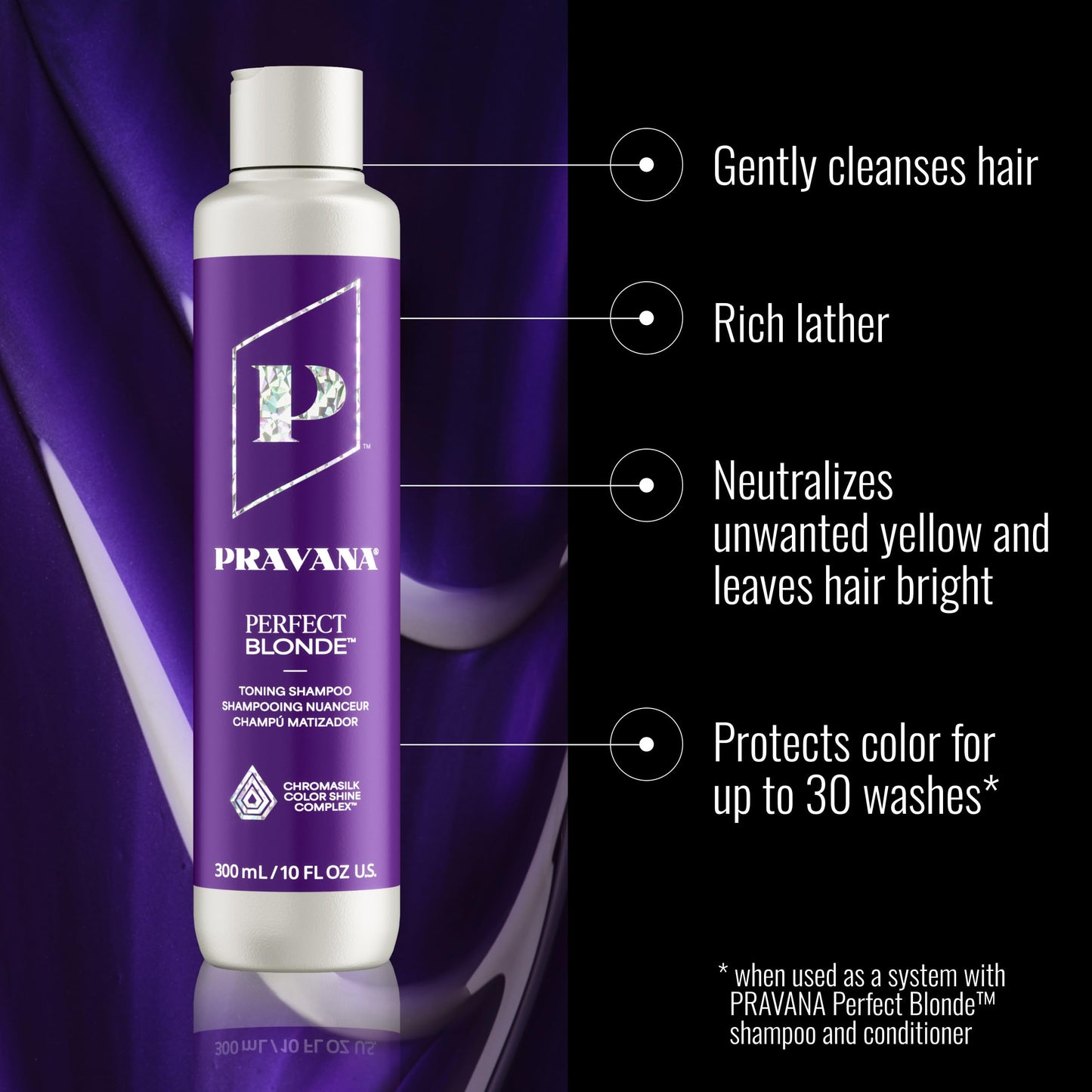 PRAVANA The Perfect Blonde Purple Toning Shampoo and Conditioner Set | Neutralizes Brassy, Yellow Tones | For Color-Treated Hair | Chromasilk Enhances Shine & Protection | Vegan | 10 Fl Oz