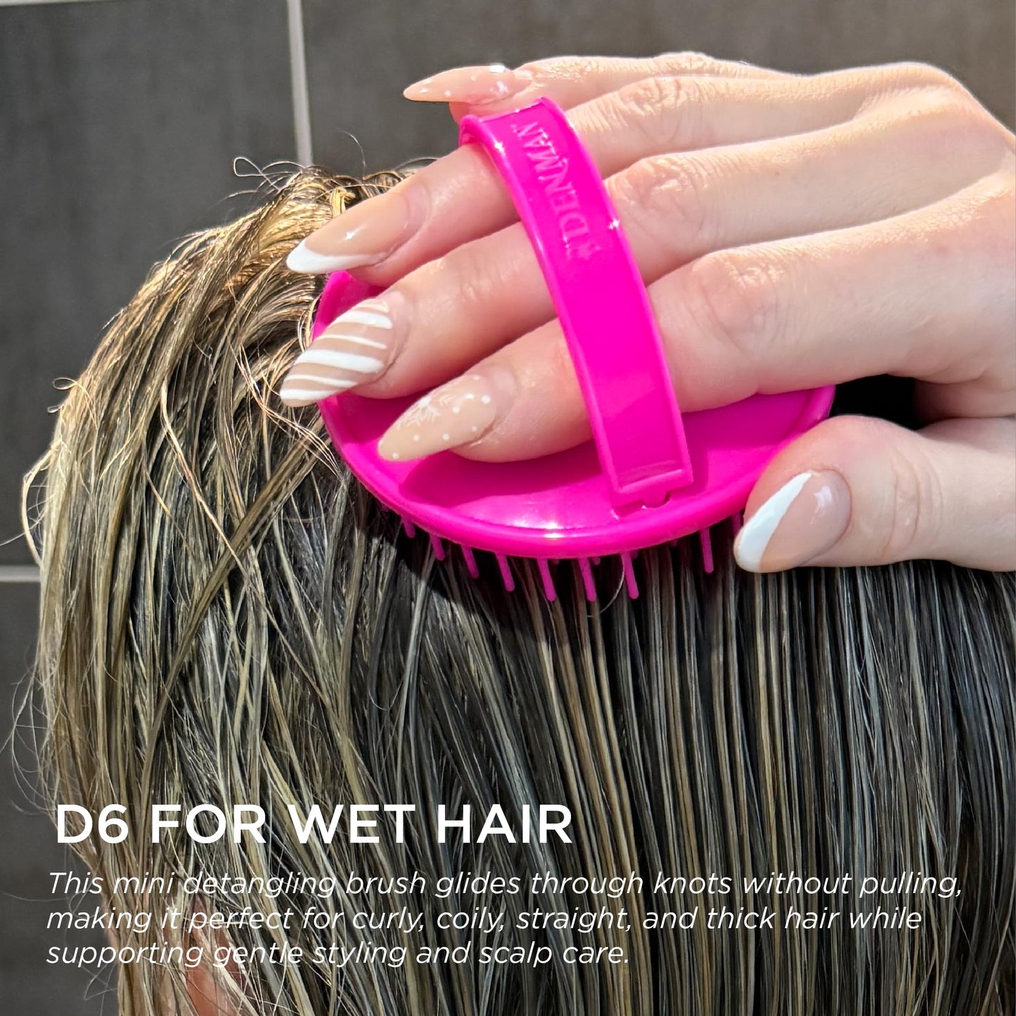 Denman (Pink) Scalp Massager and Detangling Hair Brush for Thick or Thin Hair, Curly or Straight Hair - use in the Shower or Bath - Head and Beard Scrubber - For Women and Men, D6