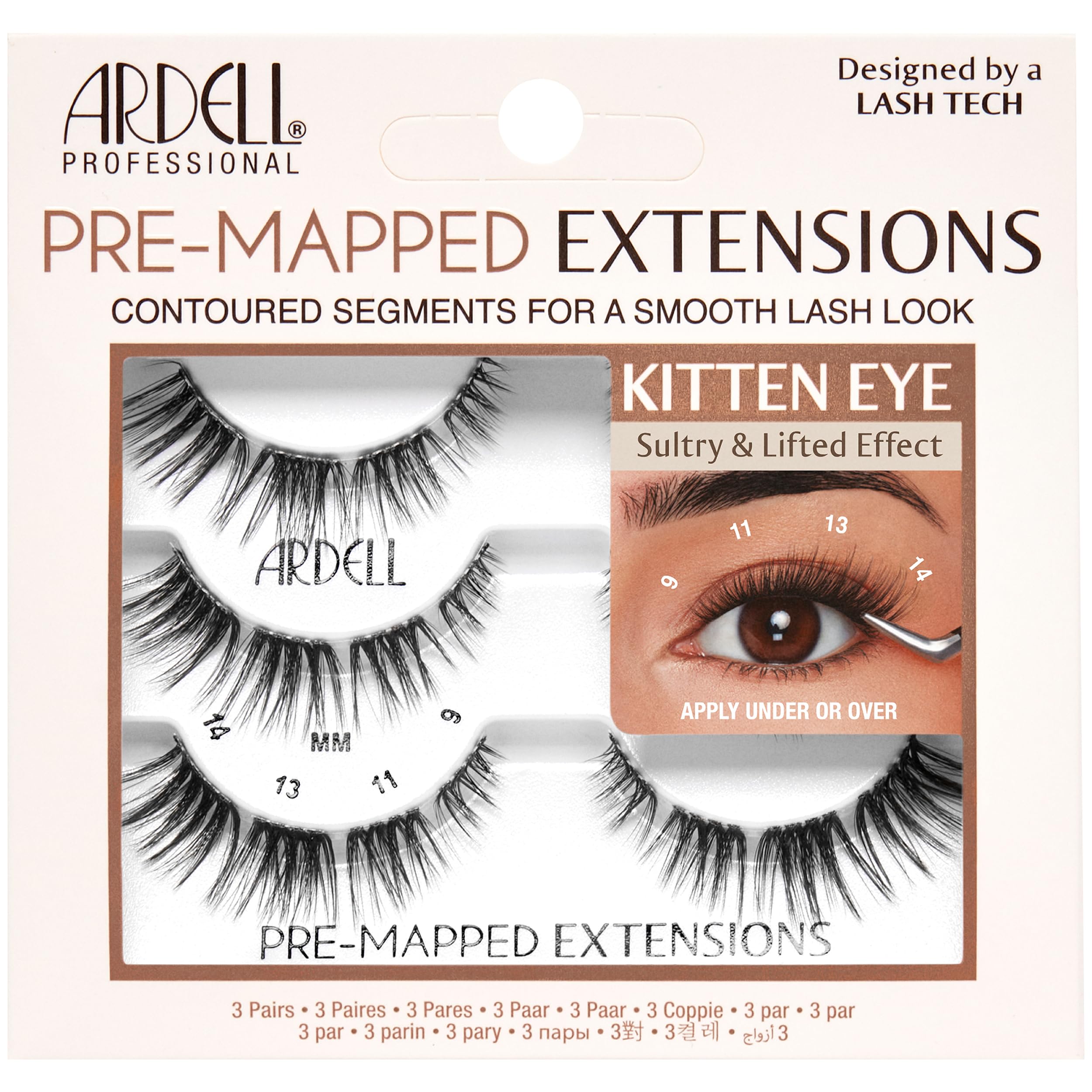 Ardell Pre-Mapped Eyelash Extensions - False Lashes Kitten Eye, Reusable Segmented Lash Strips, Natural-Looking Lash Extensions, 3 Pack