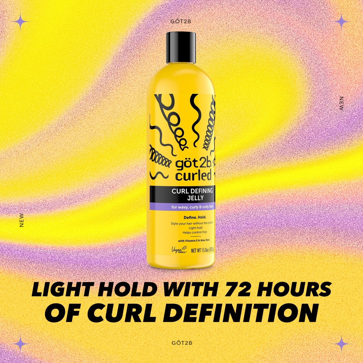 Got2B Curled Curl Defining Jelly, 15 Fl Oz, Curl Gel with 72-Hour Frizz Control, Locks in Moisture for Wavy, Curly & Coily Hair, Light Hold, No Crunch Vegan Formula with Vitamin E and Argan Oil