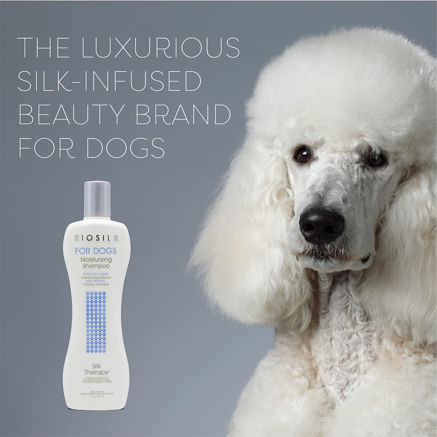 Slate Gray BioSilk for Dogs Silk Therapy Moisture Shampoo with Silk Proteins and Vitamins, Restores Shine and Softness, Sulfate Free, Paraben Free, pH Balanced, Made in USA, 12 Fl Oz