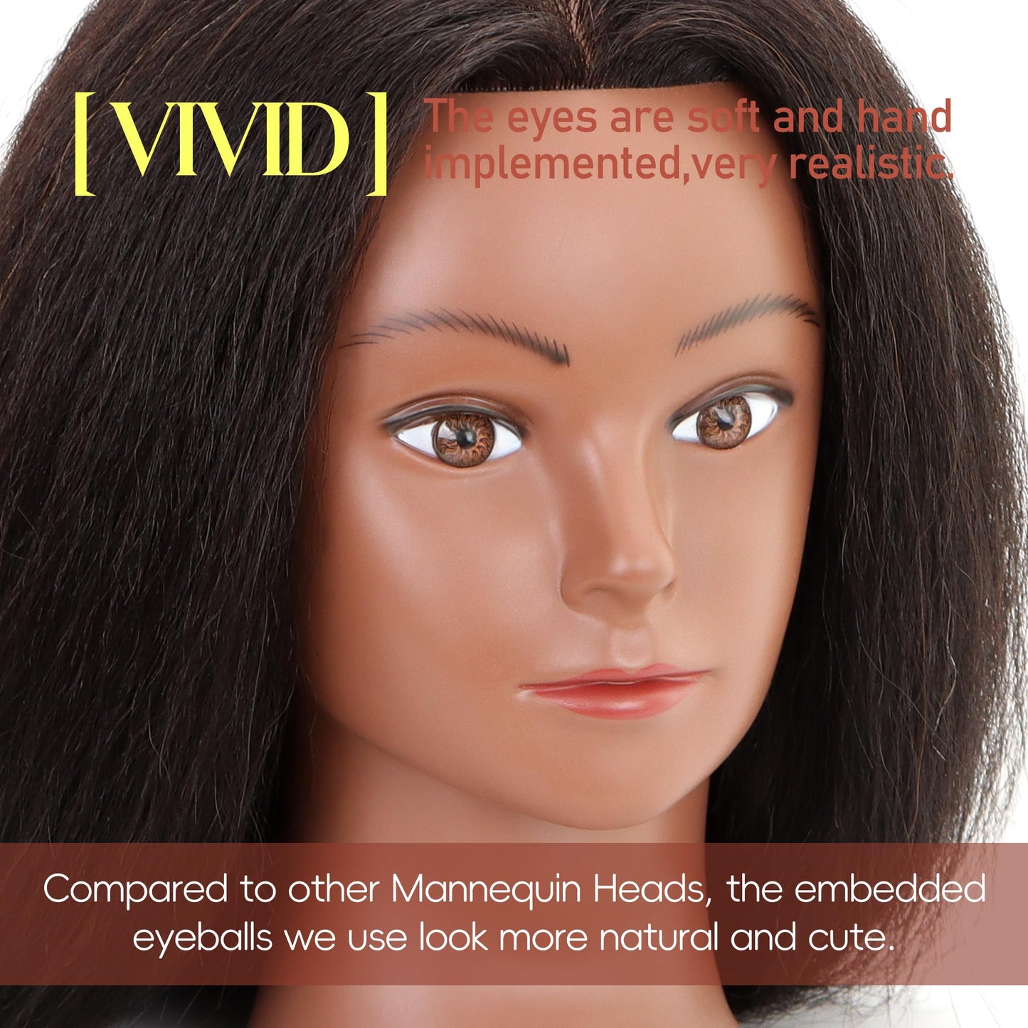 Black YODIDI Mannequin Head with 100% Human Hair, Manikin Head Human Hair Cosmetology Doll Head for Hair Styling Hairdresser Practice Braiding with Table Clamp Stand and Tools (16 inch)