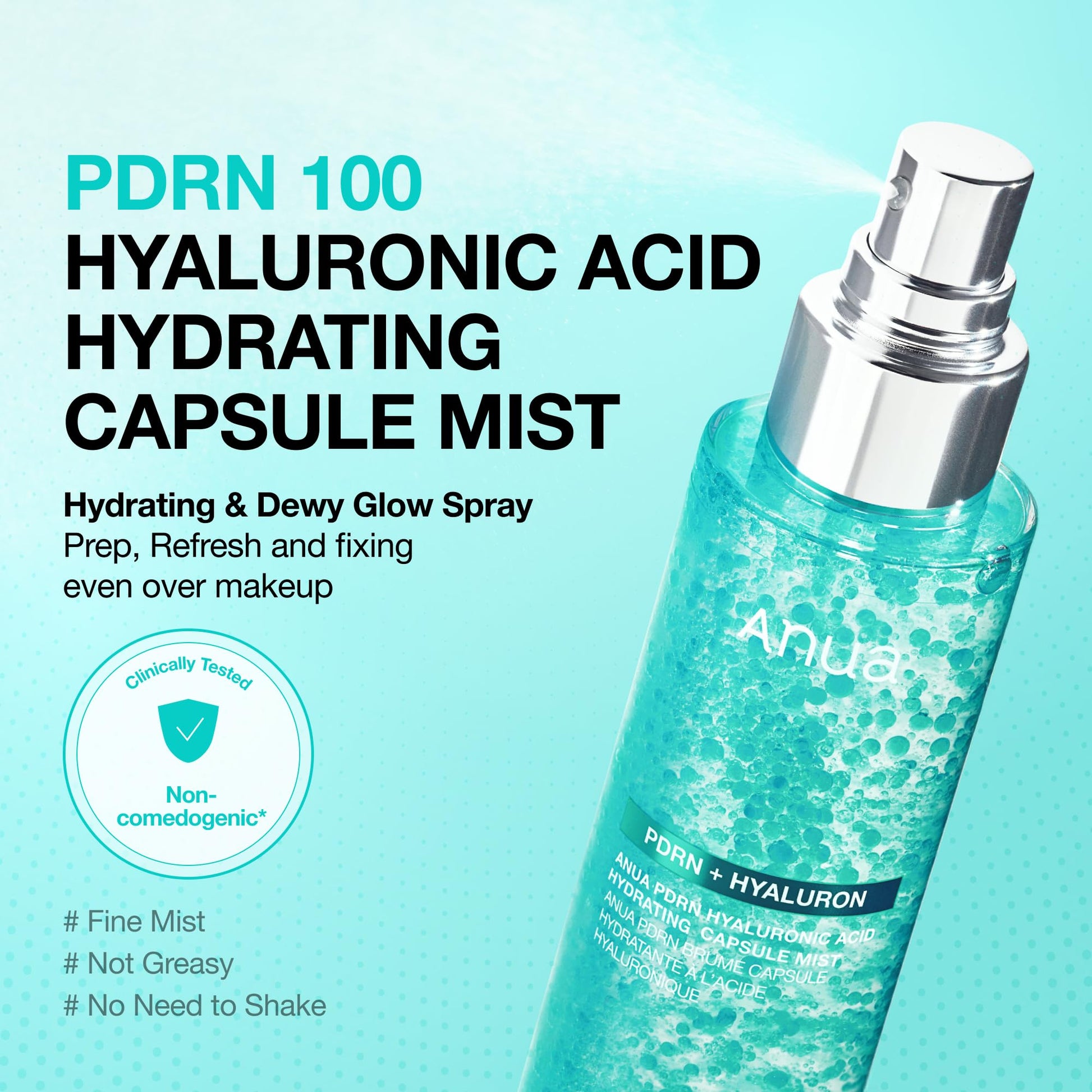 Light Cyan ANUA PDRN Collagen Glow Facial Serum Spray, Hydrating Face Mist, Hyaluronic Acid, dewy glass finish, All Skin Types, Instant Plumping Hydration, Firming Care, Korean Skincare, 3.38 fl oz