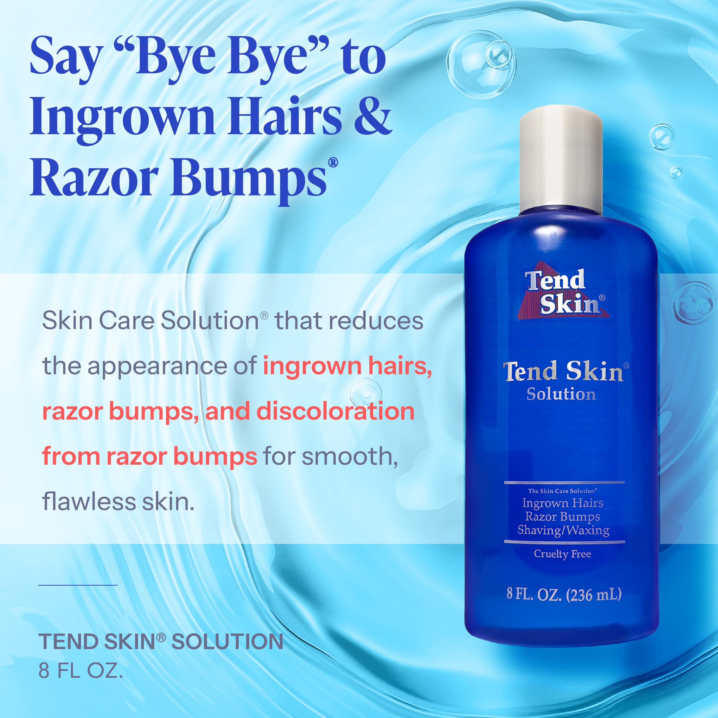 Tend Skin Solution for Unsightly Razor Bumps, Ingrown Hair and Razor Burns, Post Shaving and Waxing Toner for Men and Women, Made in USA, 8 Oz