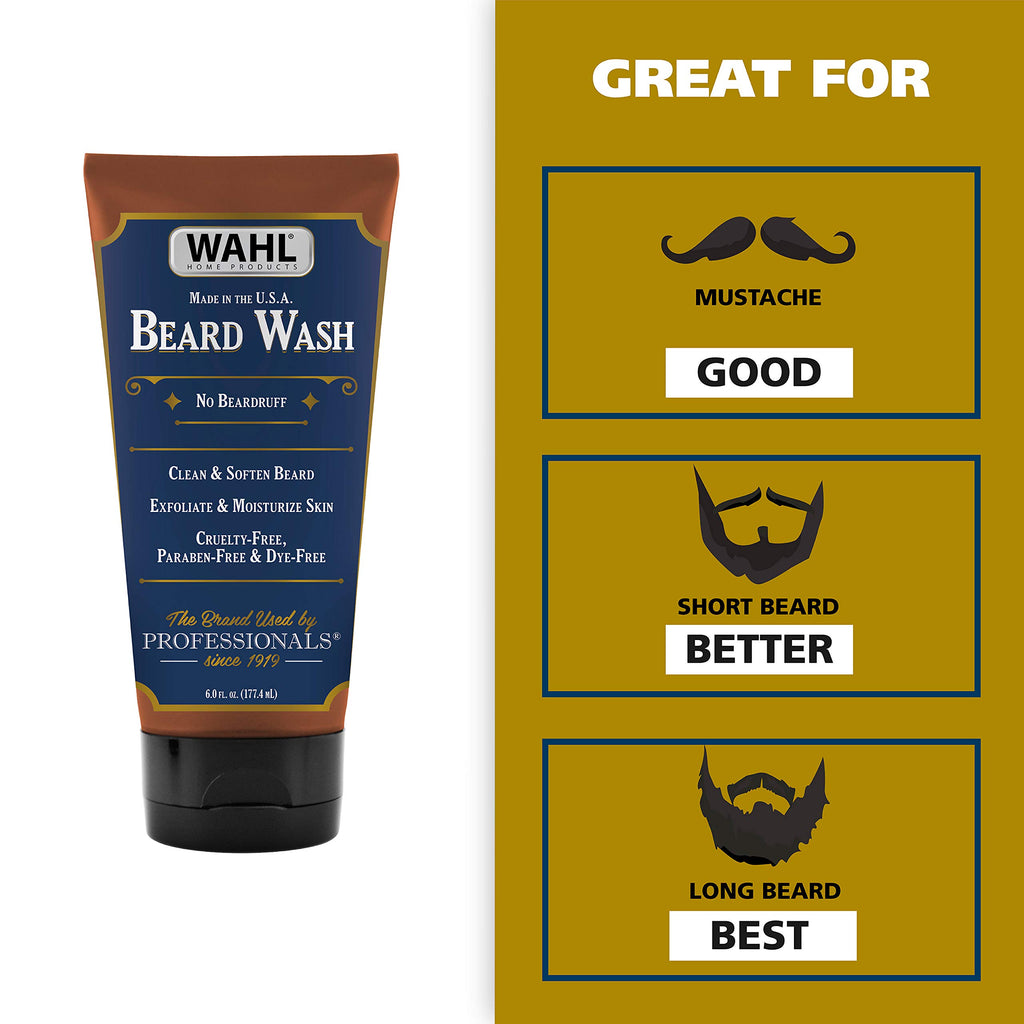 Wahl Beard Wash Face Exfoliator with Essential Oils - Manuka, Meadowfoam, Clove, Moringa - Model 805601