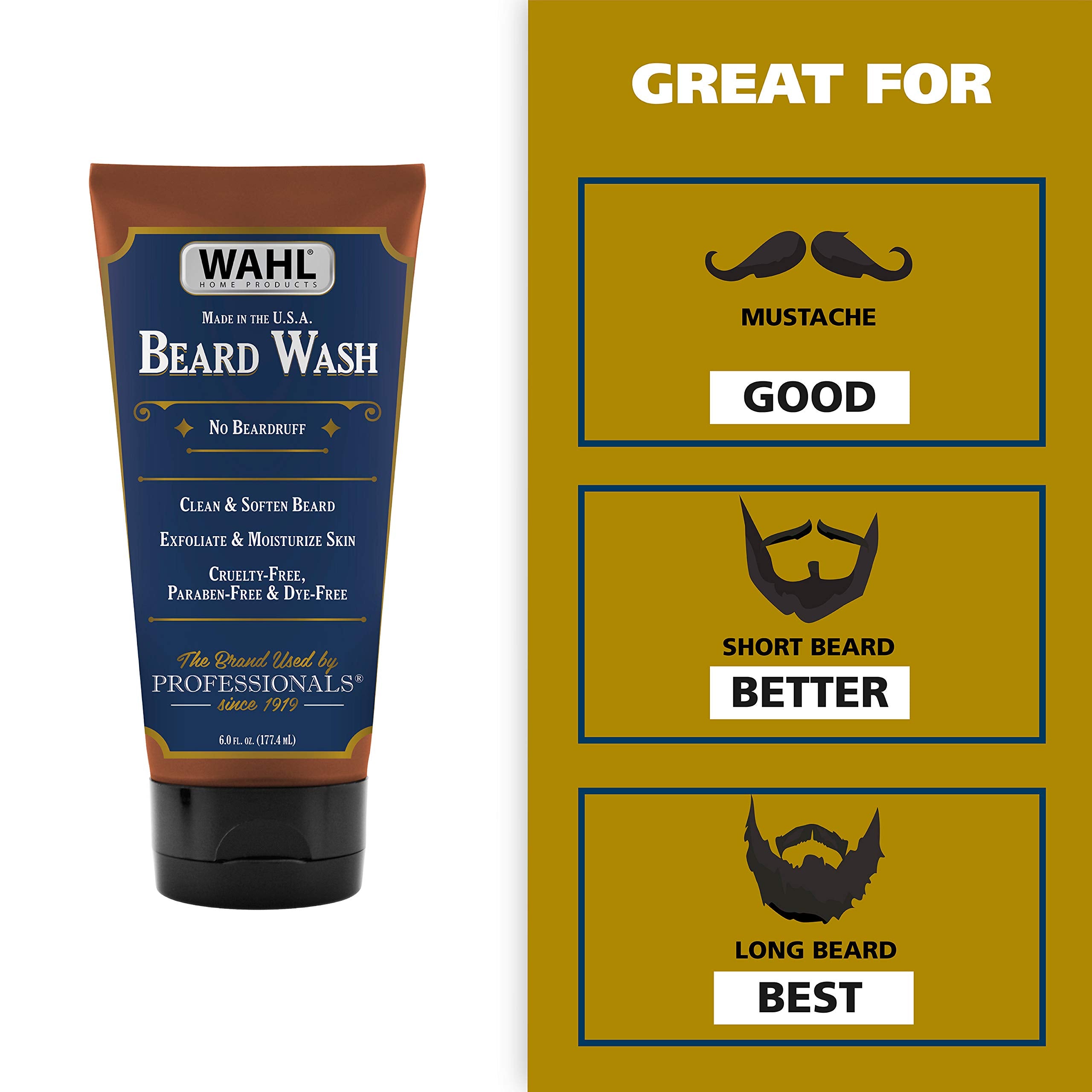 Wahl Beard Wash Face Exfoliator with Essential Oils - Manuka, Meadowfoam, Clove, Moringa - Model 805601