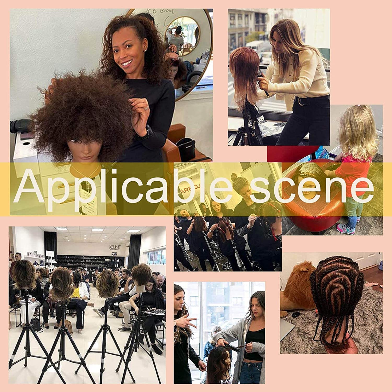 Peach Puff African Mannequin Head with 100% Human Hair Mannequin Head Curly Cosmetology Manican Mannequins Heads with Stand for Display Practice Braiding Styling Training Head Hair Styling