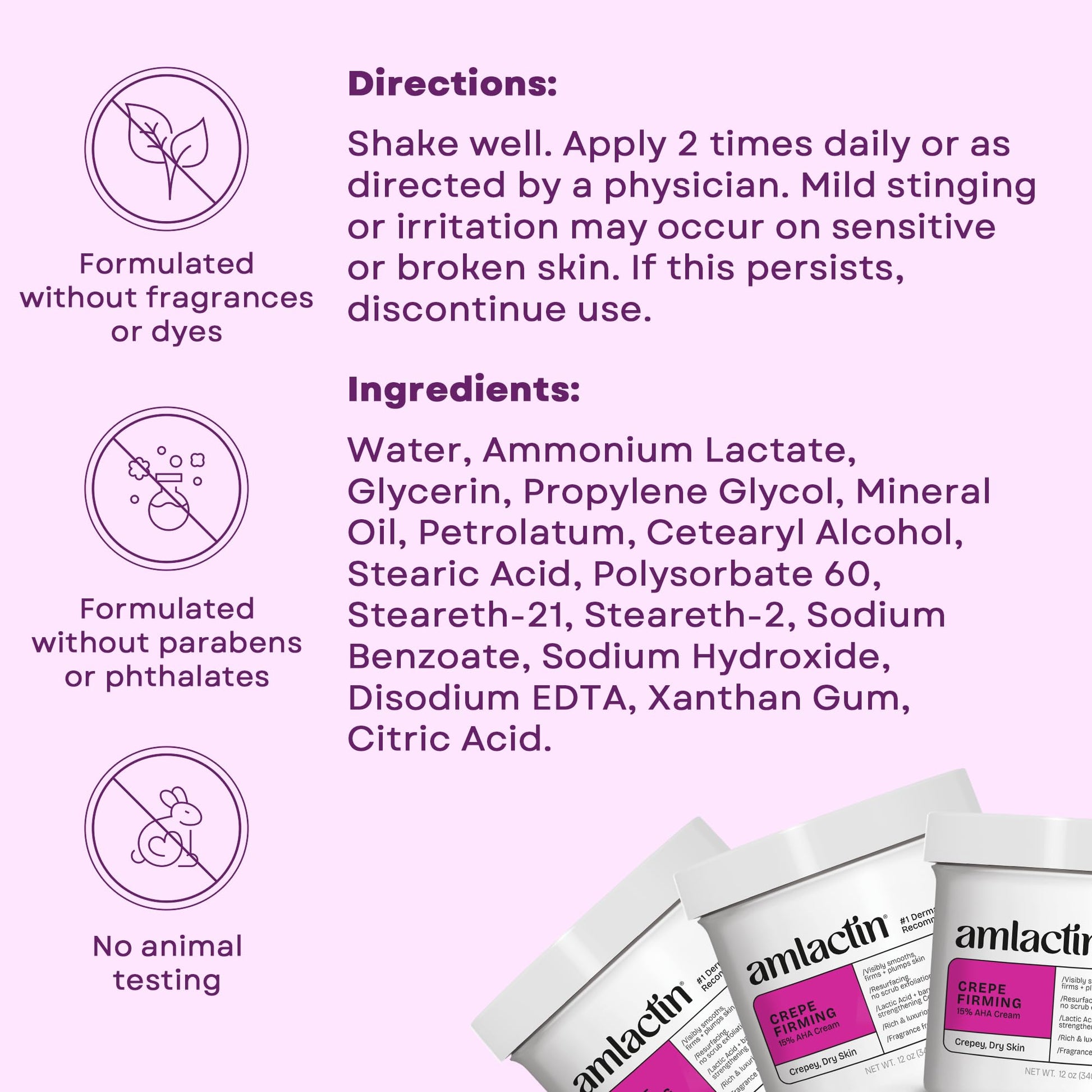 Lavender Blush AmLactin Crepe Firming Cream - Therapeutic Skin Tightening Cream for Body – No-Scrub Exfoliator and Moisturizer, Skin Care with 15% Lactic Acid AHA, 12 oz (Packaging May Vary)
