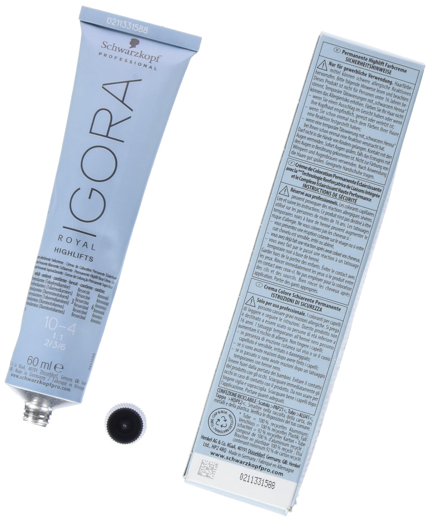 Schwarzkopf Igora Royal Highlifts 金发白金米色 10-4 60 毫升