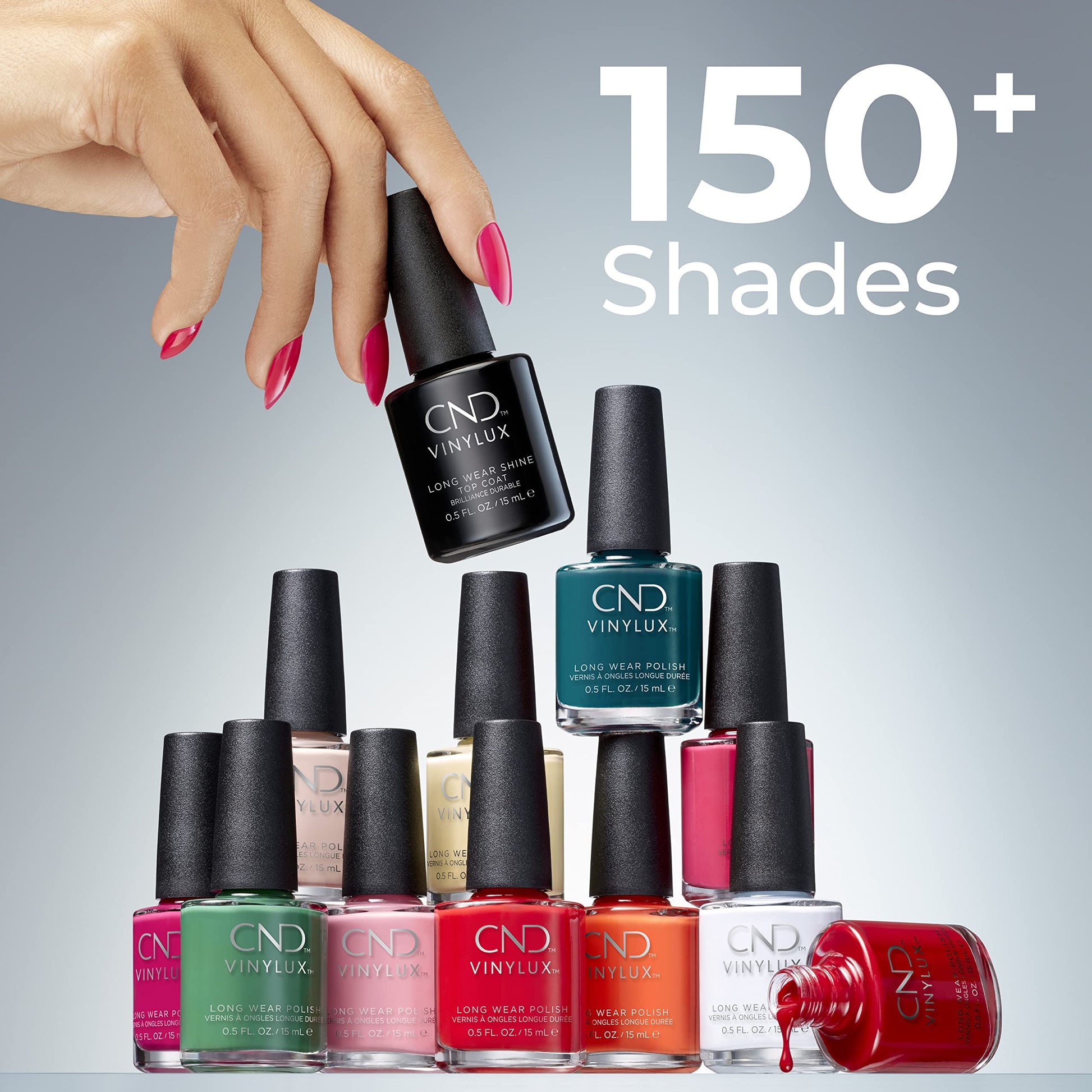 Gray CND Vinylux Longwear Red Nail Polish, Gel-like Shine & Chip Resistant Color, Rose-Mance, 0.5 fl. oz