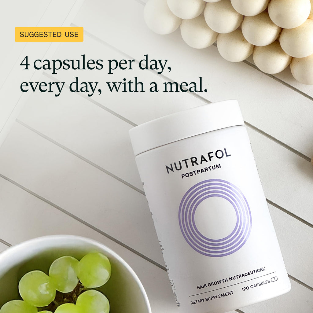 Nutrafol Postpartum Hair Growth Supplements, Clinically Tested for Visibly Thicker Hair and Less Shedding, Breastfeeding-friendly - 3 Month Supply, Pack of 3