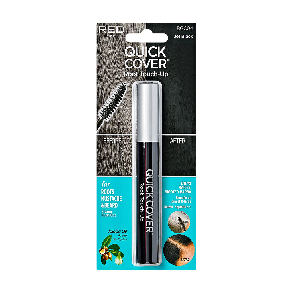 RED by KISS Quick Cover Root Touch Up Rescue (Jet Black), Mascara Natural Water-Resistant Temporary Gray Concealer Cover Up Brush for Hair Mustache & Beard, Formulated with Jojoba Oil
