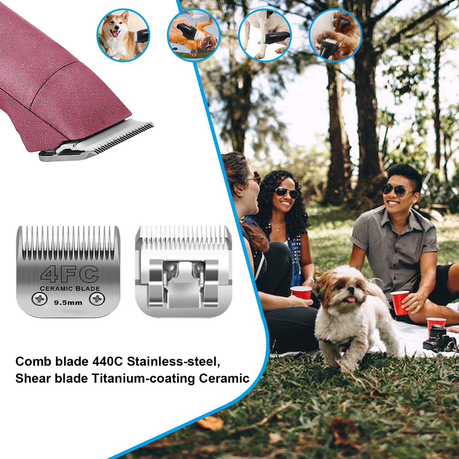 DODAER 3 Pack 4FC Detachable Pet Dog Grooming Ceramic Blades,Compatible with Andis,Oster A5,Wahl KM-10 Series,Size 4FC Blade 3/8-Inch 9.5MM Cut Length