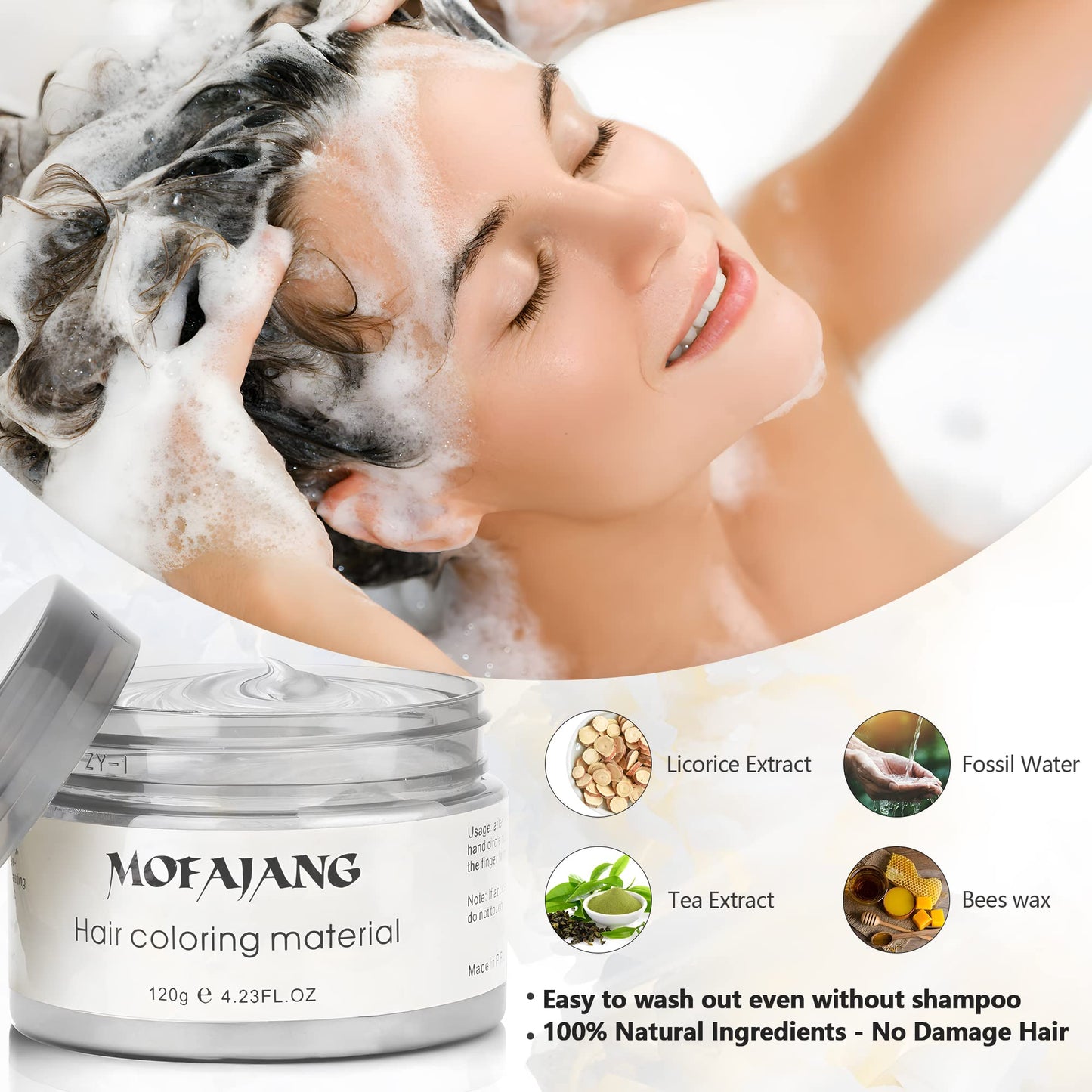 Silver Grey Hair Wax Pomades 4.23 oz - Natural Hair Coloring Wax Material Disposable Hair Styling Clays Ash for Cosplay, Party (Silver Grey)