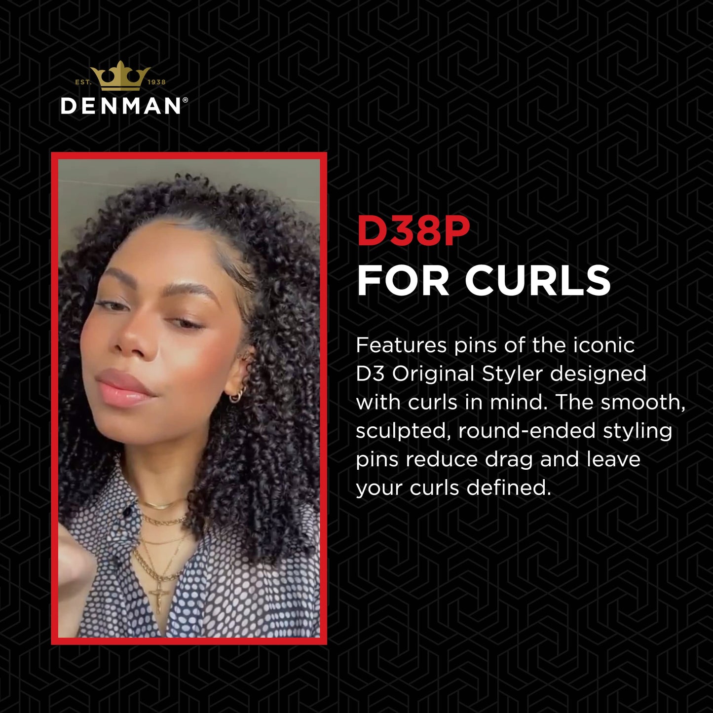 Denman Petite Detangler pour un démêlage et un brushing rapides et confortables D38 - Combinaison de picots de coiffage D3 et d'une brosse plate (noire)