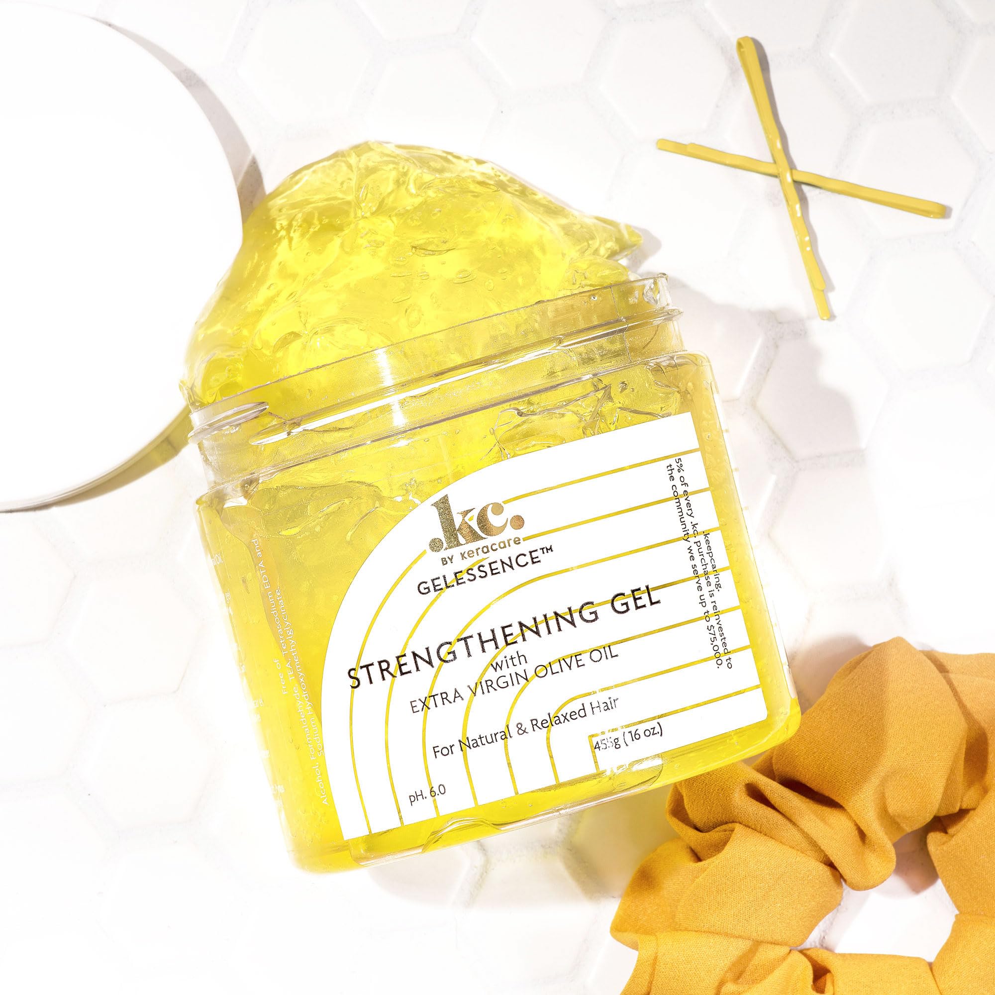 KeraCare GelEssence Strengthening Gel - 16 ounce - with Extra Virgin Olive Oil (EVOO) - Strengthens Hair - Adds Shine - Flake Free - Vegan - Crunch Free