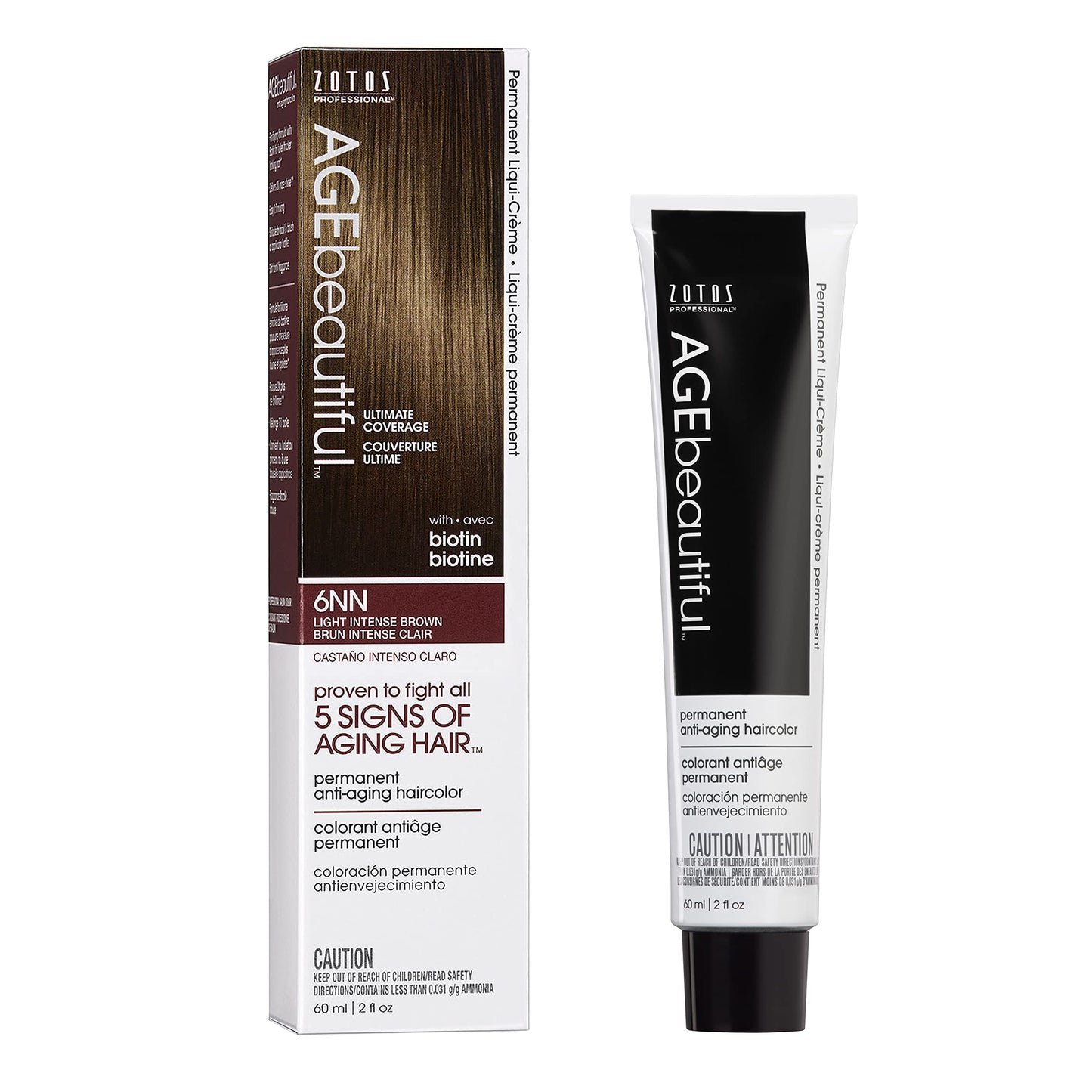 White Smoke AGE beautiful Permanent Hair Color Dye Liqui Creme | 100% Gray Coverage | Anti-Aging Haircolor | Biotin for Thicker, Fuller Hair | Professional Salon Coloring | 6NN Light Intense Brown