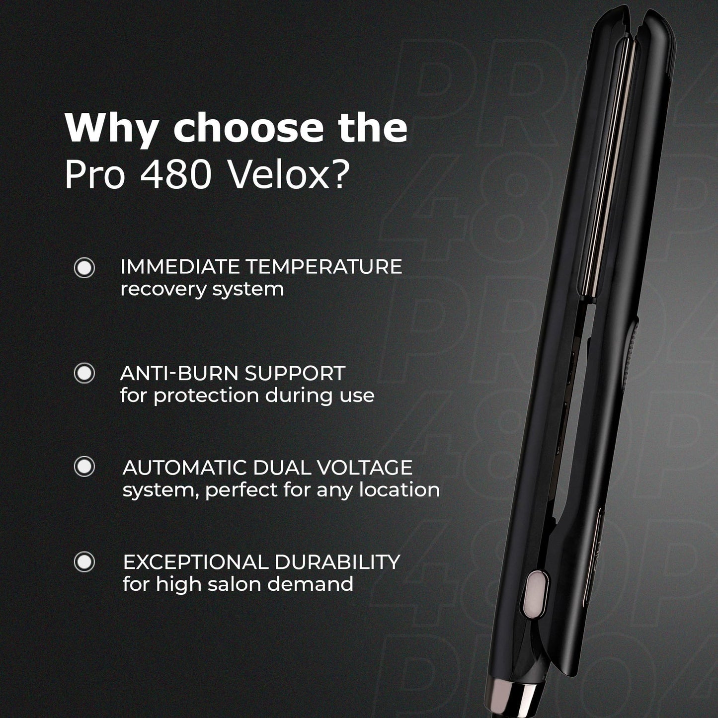 MQ Hair - Lisseur professionnel Pro 480 Velox - Fer plat, plaques en titane avancées, chauffage rapide, résultats dignes d'un salon, sécurité renforcée - Design ergonomique élégant - Noir