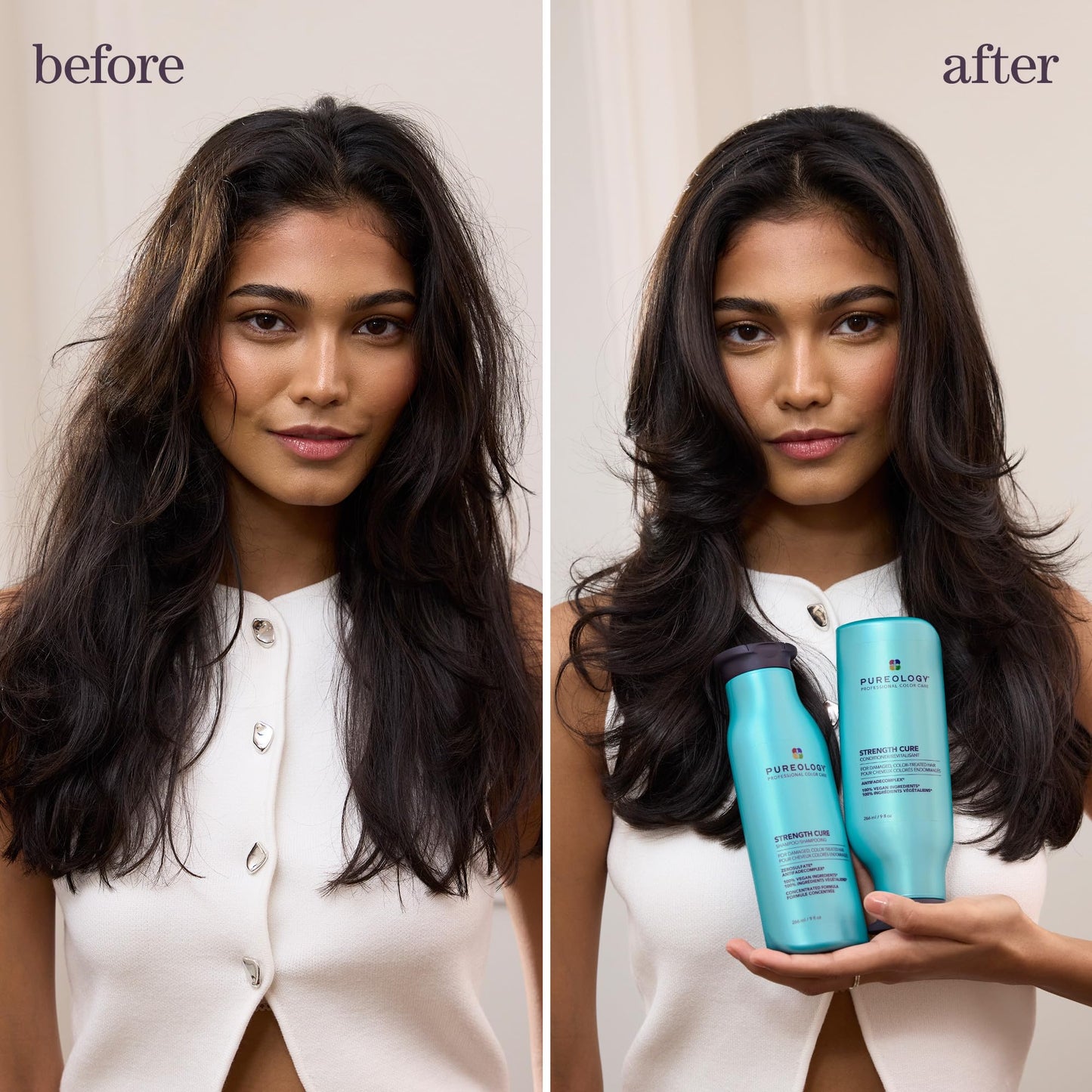 Pureology Strength Cure Shampoo - For Damaged or Color Treated Hair, Strengthens & Prevents Breakage, Seals Split Ends, Vegan & Sulfate-Free, 9 Fl Oz