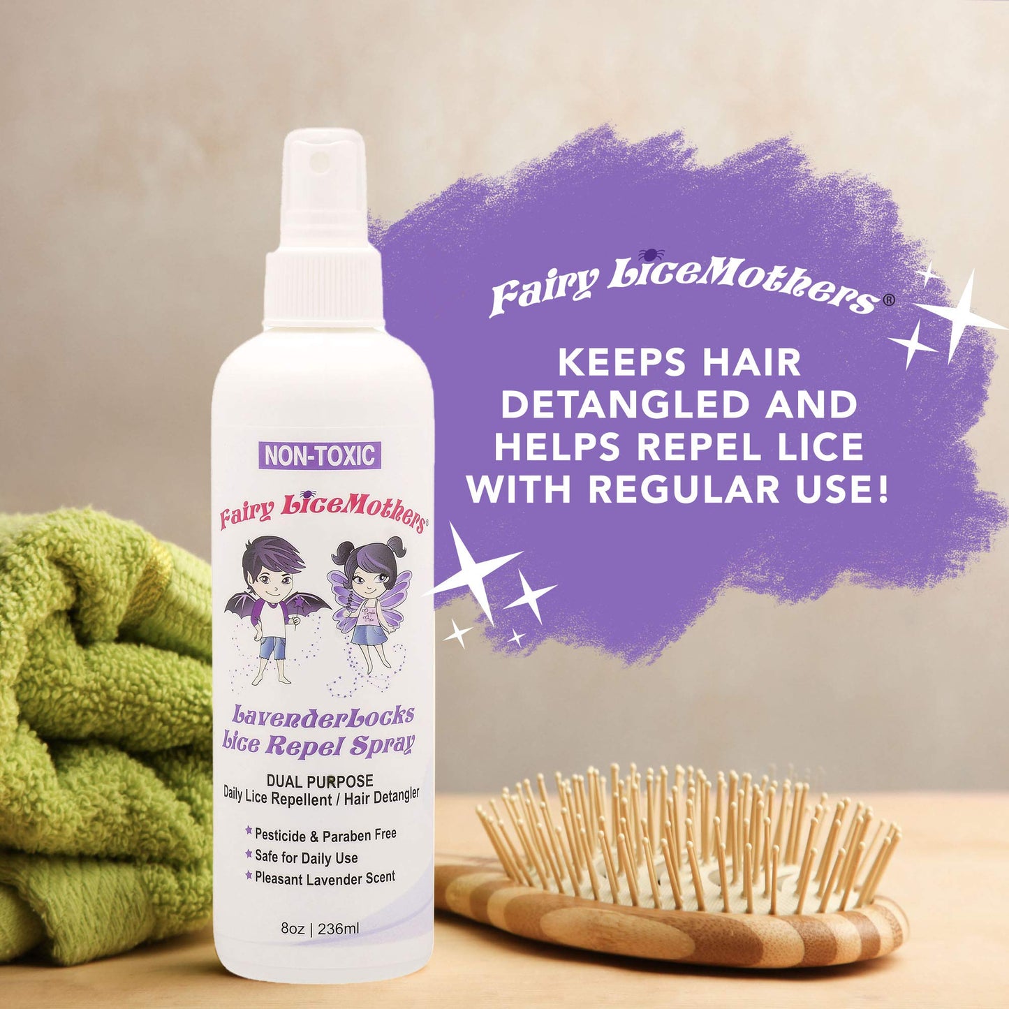 Fairy LiceMothers LavenderLocks Lice Prevention Spray - Head Lice Treatment for Kids & Adults - Prevent Lice Infestation with Lavender Oil - Gentle Lice Spray for Hair - Treats Lice Eggs - 8 fl oz