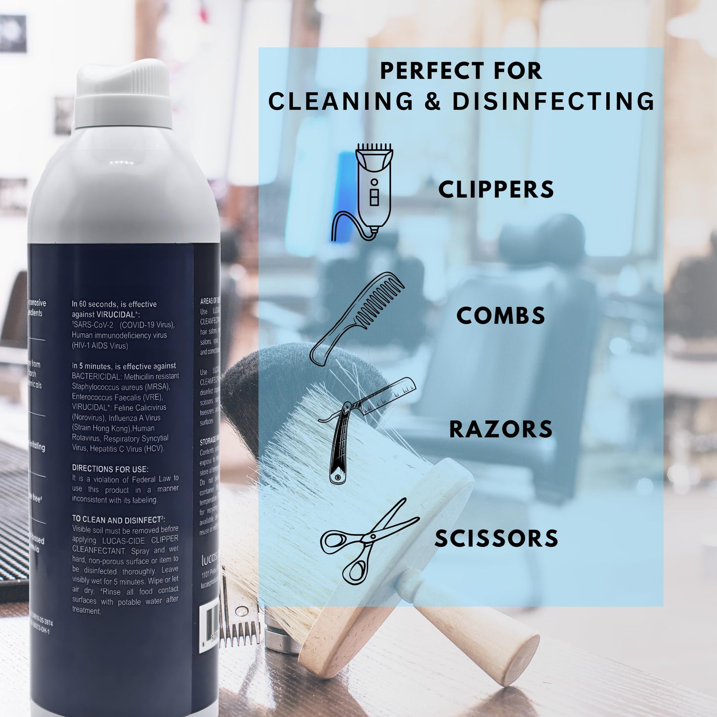 Light Blue LUCAS-CIDE Cleaner, Cool and Care Clipper Spray, Sanitizer for Hair Clippers, Salon & Household Essentials 16 Fl Oz - Set of 3